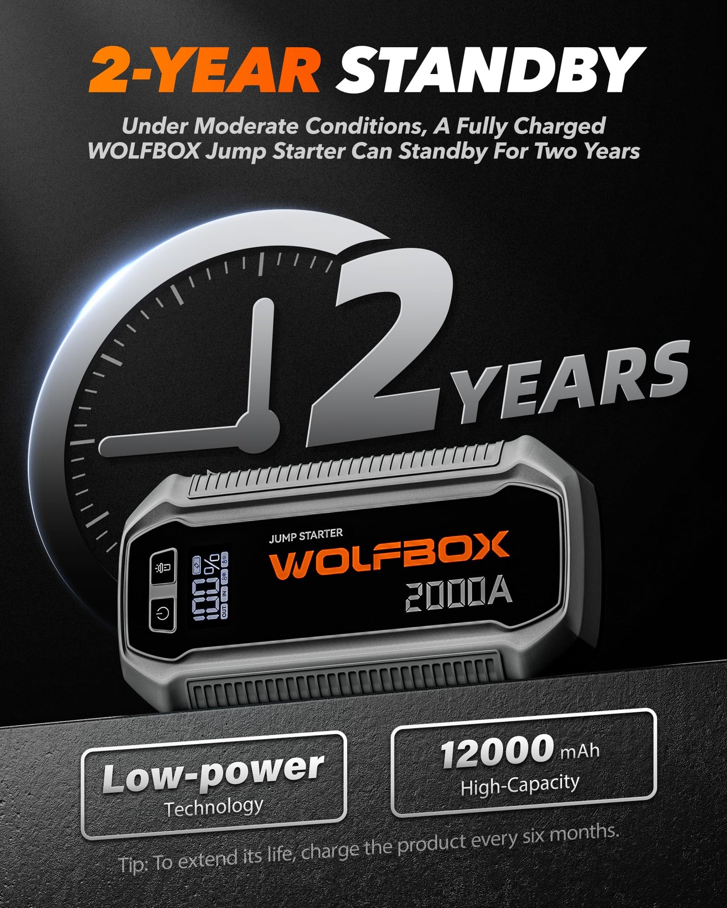 WOLFBOX 45L/min Heavy Duty Tire Inflator & 2000A Jump Starter