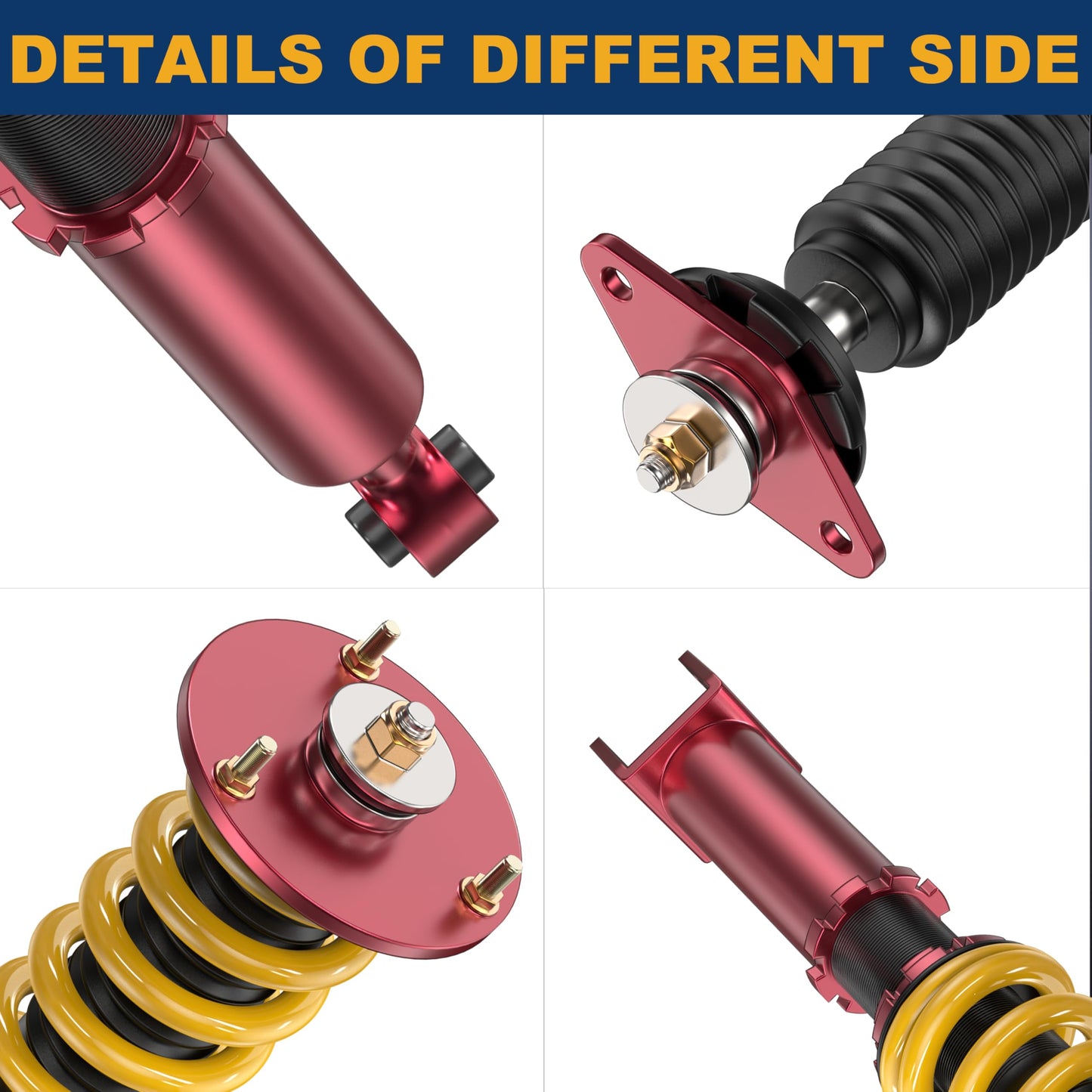 KUIPERAUTO Coilovers Lowering Struts Compatible for 2006-2010 Dodge Charger SRT-8 Front & Rear Shocks Adjustable Height Suspension Coil Spring Strut (RWD Only)(Set of 4)(Yellow)