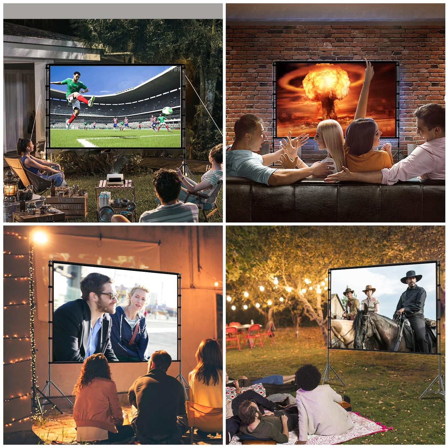 Outdoor Projector Screen with Stand, TOWOND 120 inch Projection Screen, Movie Screen 16:9 HD Foldable Anti-Crease Support Double Sided with Carry Bag for Outdoor Indoor