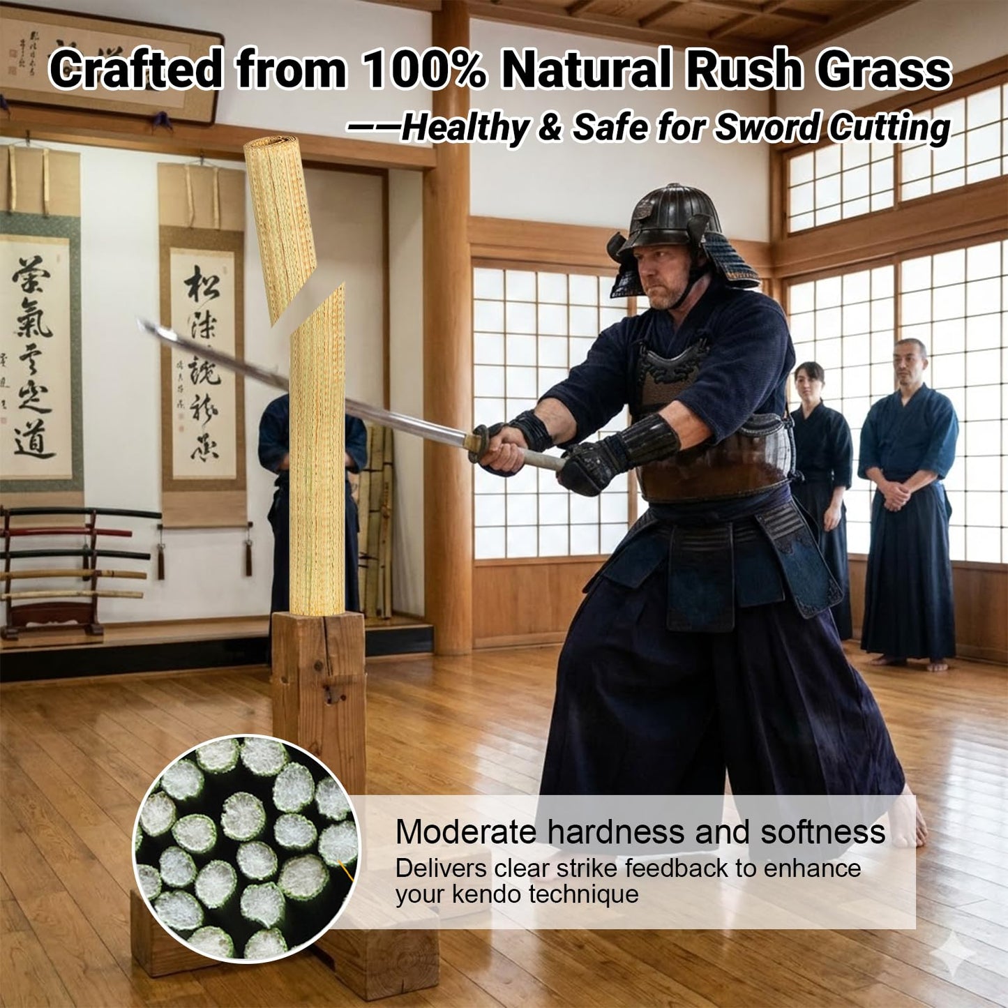 Tatami Mat for Sword Cutting, 20-Pack Authentic Igusa Tatami, 34x71 Inch Unrolled & Hand-Roll Modifiable for Tameshigiri, Iaido, Kenjutsu Training