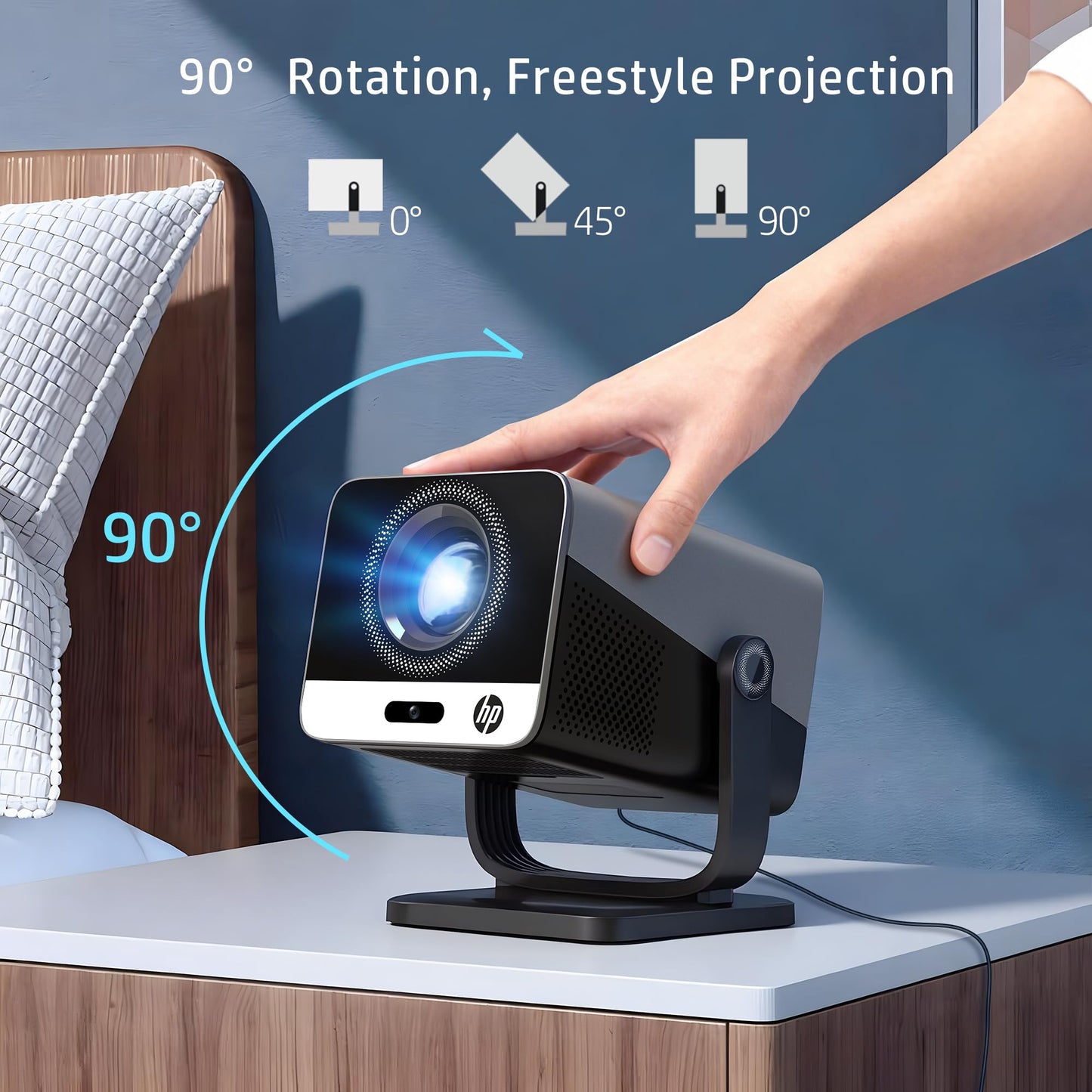 HP MC475 Official Licensed App Native 1080P Full HD Smart Mini Projector with WiFi & Bluetooth, Portable Projector for Outdoor & Bedroom, Short Throw, Auto Focus, Built-in Speaker, USB-C