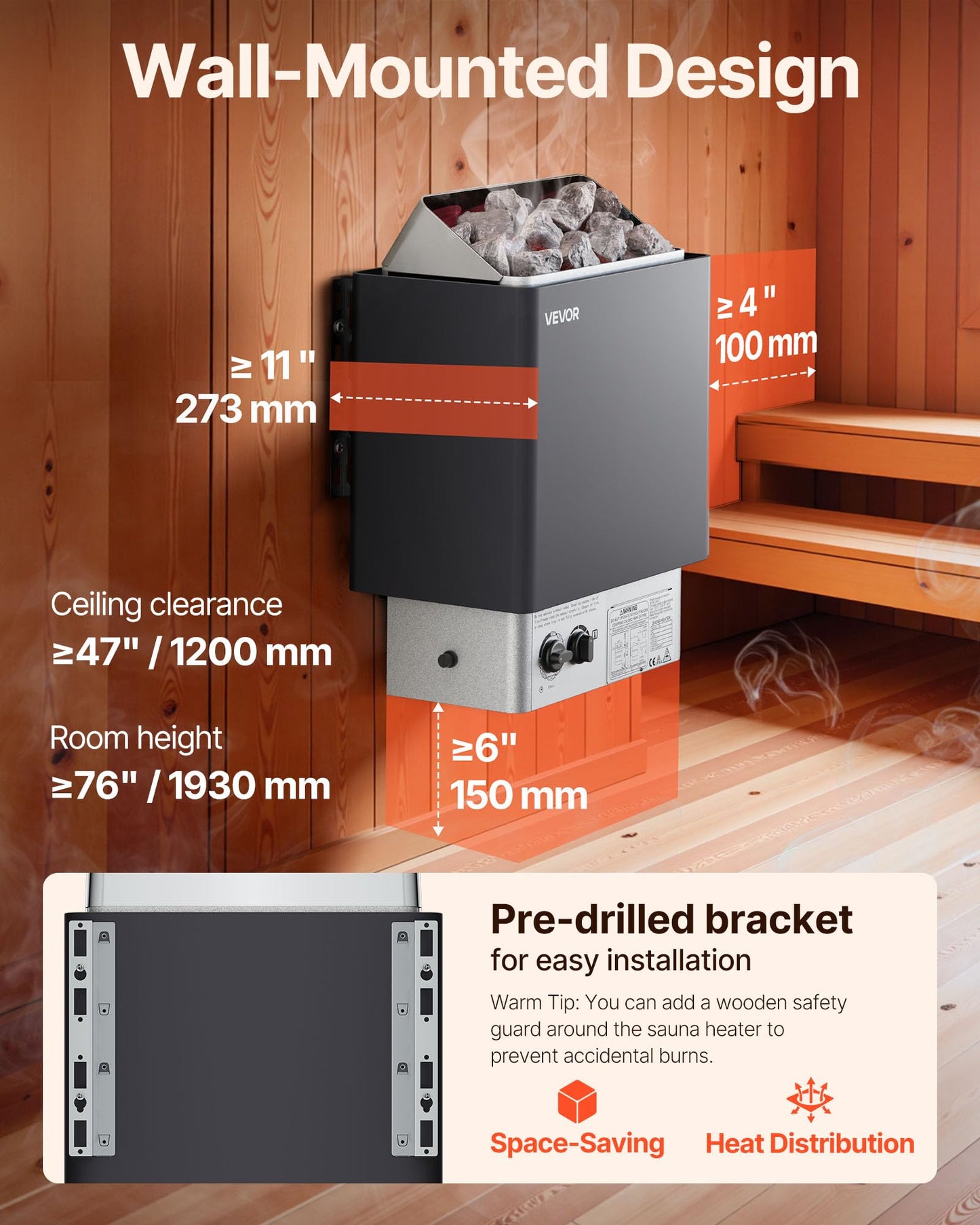 VEVOR Sauna Heater,220V Electric Sauna Stove, Steam Bath Sauna Heate 3h Timer and Adjustable Temp for Max. 176-318 Cubic Feet, Home Hotel Spa Shower Use (6KW) FCC Certification