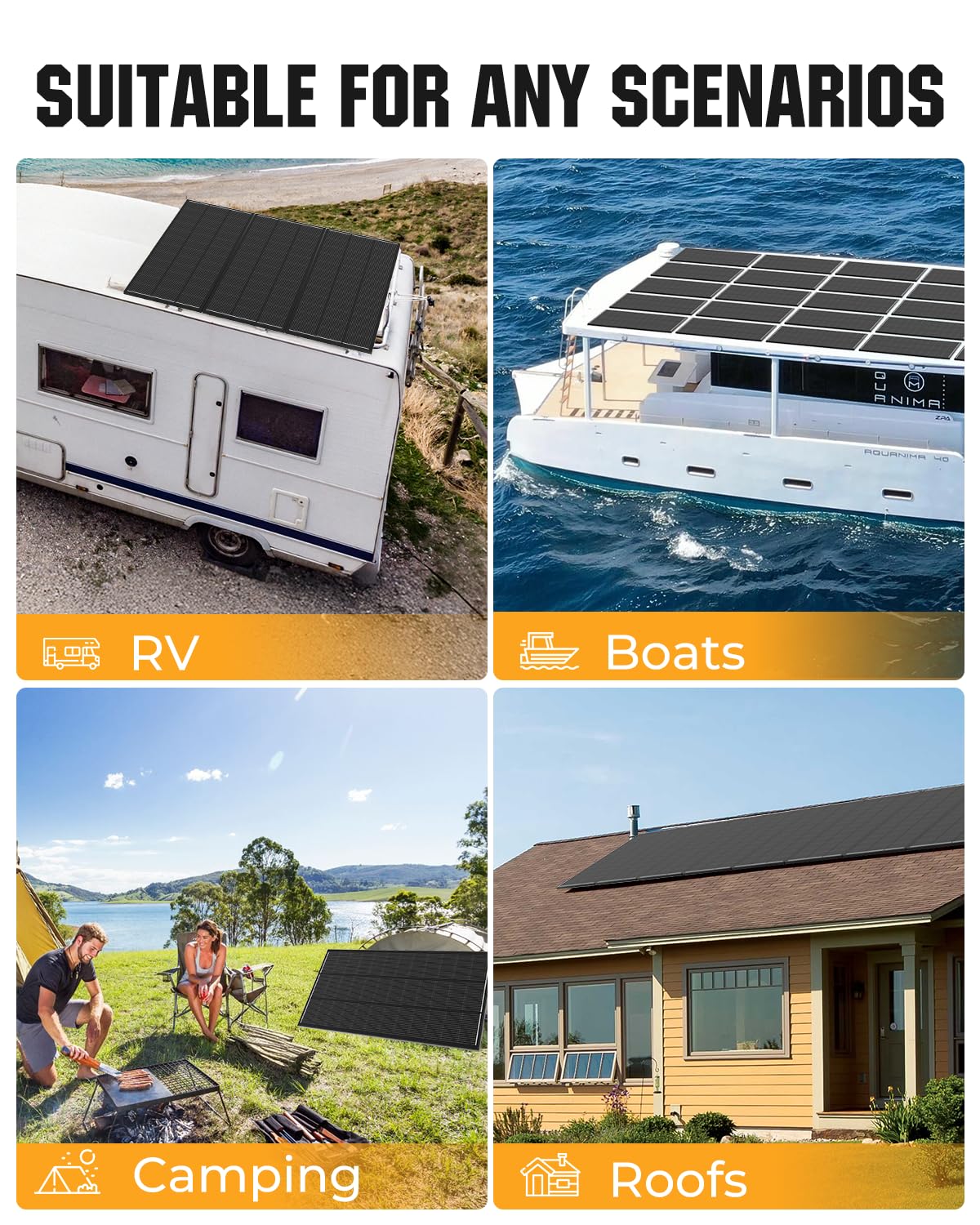 Rvpozwer 18BB 400 Watt Solar Panel, 2pcs 200W N-Type Solar Panels, 25% High-Efficiency Monocrystalline Module PV, for 12V/24V Battery, Home, Trailer, Camping, Marine, Boat, Farm, RV and Off-Grid
