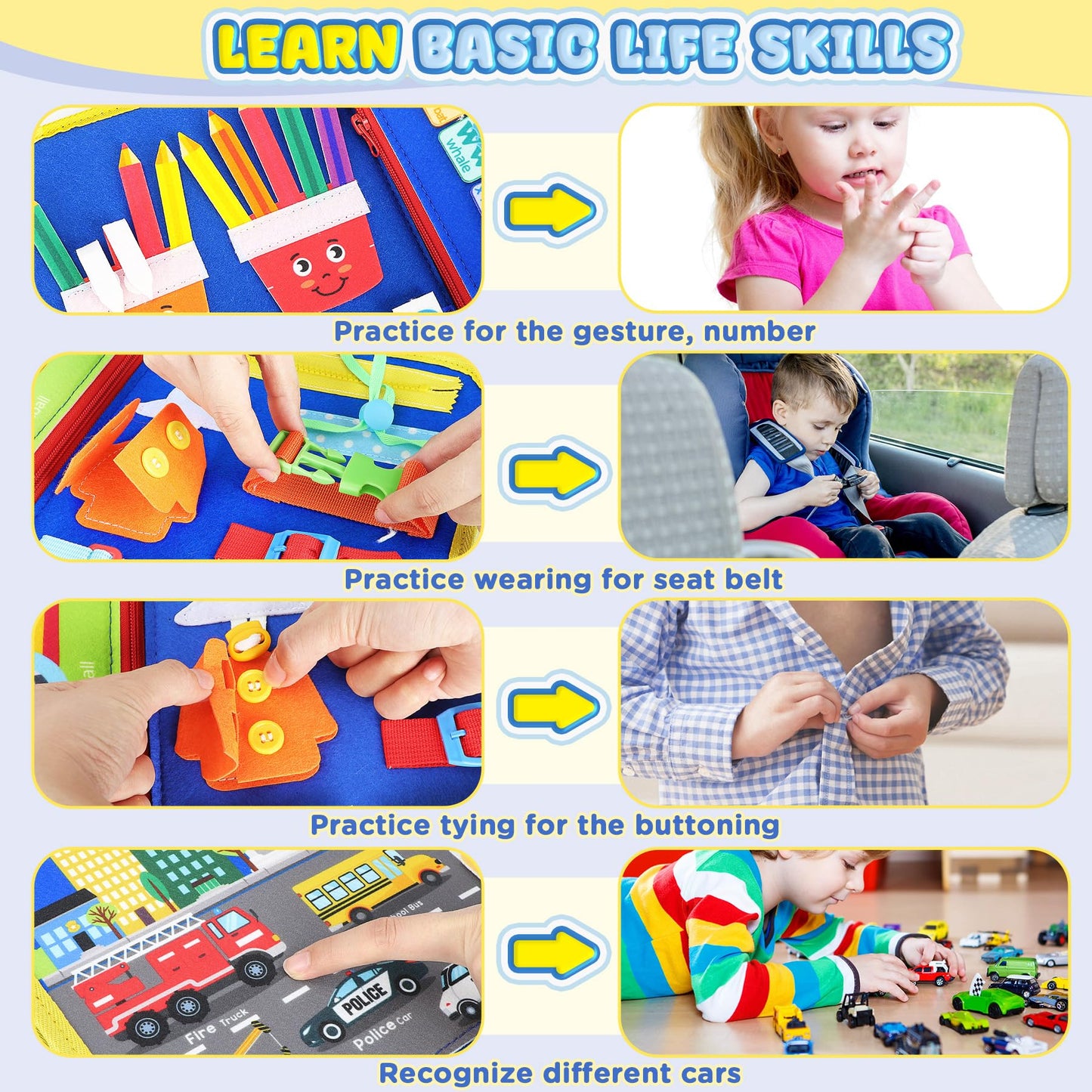 URMYWO Busy Board - Montessori Toys for 1 2 3 4 Year Old, Busy Book Toddler Activities with Fine Motor Skills, Autism Sensory Toys Gifts for Boys Girls, Travel Toys for Road Trip Plane Car