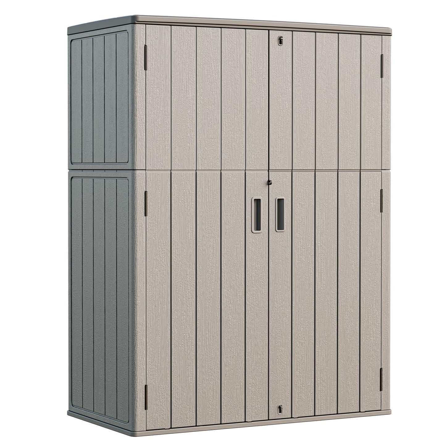 HOMSPARK Outdoor Storage Shed 57 Cu.Ft, All-Weather Resistant Resin Garden Sheds & Outdoor Storage Clearance with Floor, Double-Layer Plastic Tool Sheds for Patio, Garden & Lawn (Shallow Brown)