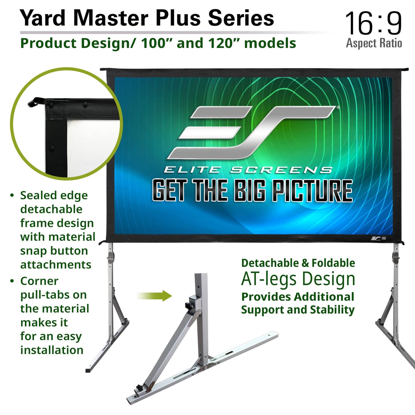 Elite Screens Yard Master Plus, 100-INCH 16:9, 8K 4K Ultra HD 3D Ready Indoor/Outdoor Portable Home Movie Theater Projector Screen, Front Projection - OMS100H2PLUS | US Based Company 2-YEAR WARRANTY