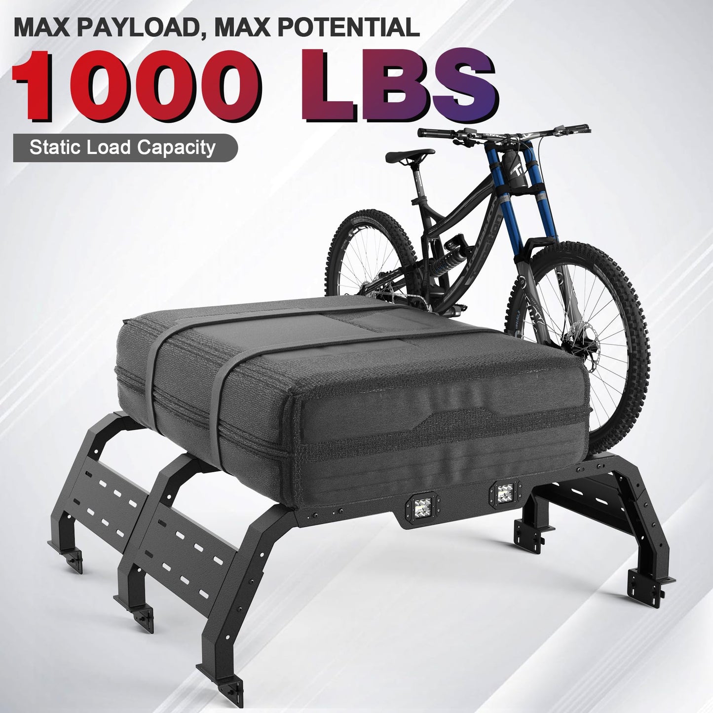 Truck Bed Rack with LED Lights for Tacoma 2005-2025, Adjustable Steel Cargo Rack for Factory Bed Rails