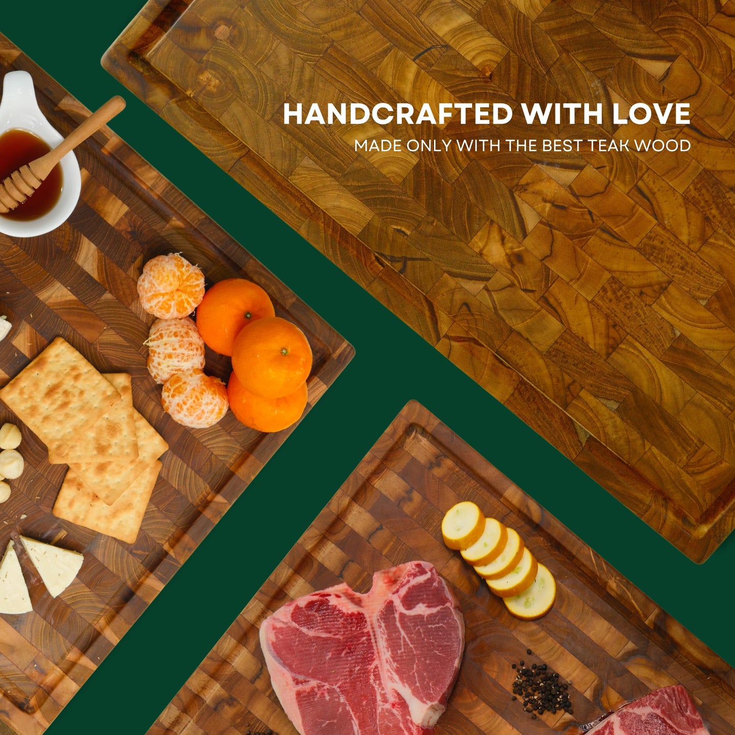 Teak End Grain Cutting Board (L: 18"x12") – 100% Solid Wood Butcher Block with Juice Groove – Knife Friendly, Self-Healing & Professional – Thick Wooden Grain Cutting Board for Meat, Cheese - Gift Box