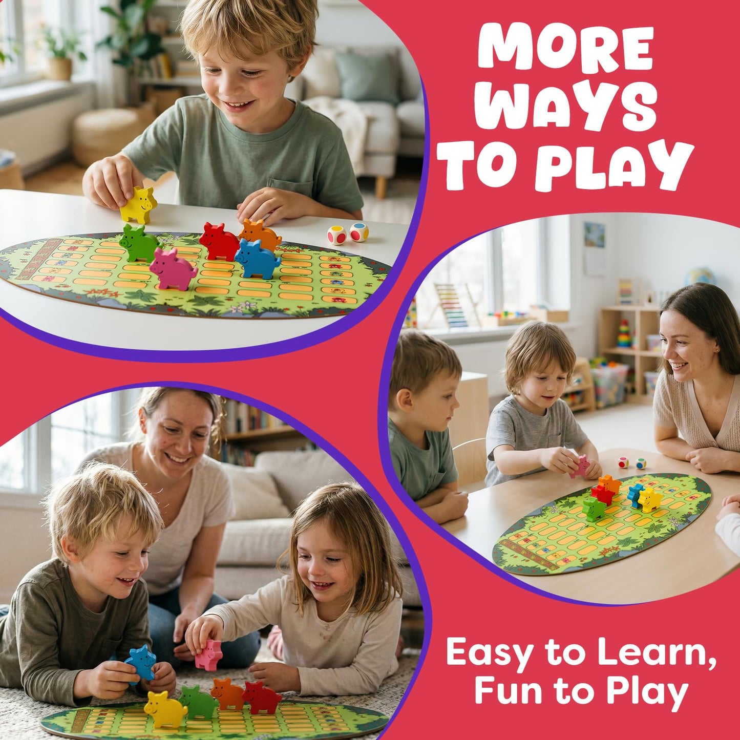 SkilLify Run Piggy Cooperative Board Game, Adorable Family Dice Game for Kids Ages 3-7, Color Matching Board Game, Preschool Learning Toy, 2-6 Players