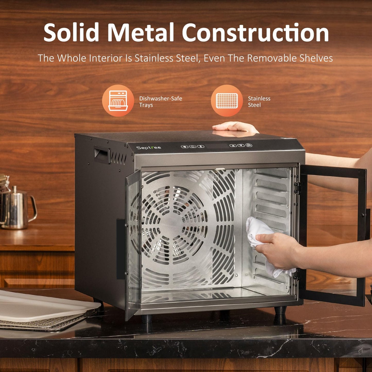 Septree Beef Jerky Dehydrator Machine, 9 Large Trays Double Door Food Dryer for Herbs, Fruit, Pet Treats, Heavy Duty Design with Digital Timer, 1000W Fast Drying Dehydrators for Home, Gunmetal Gray
