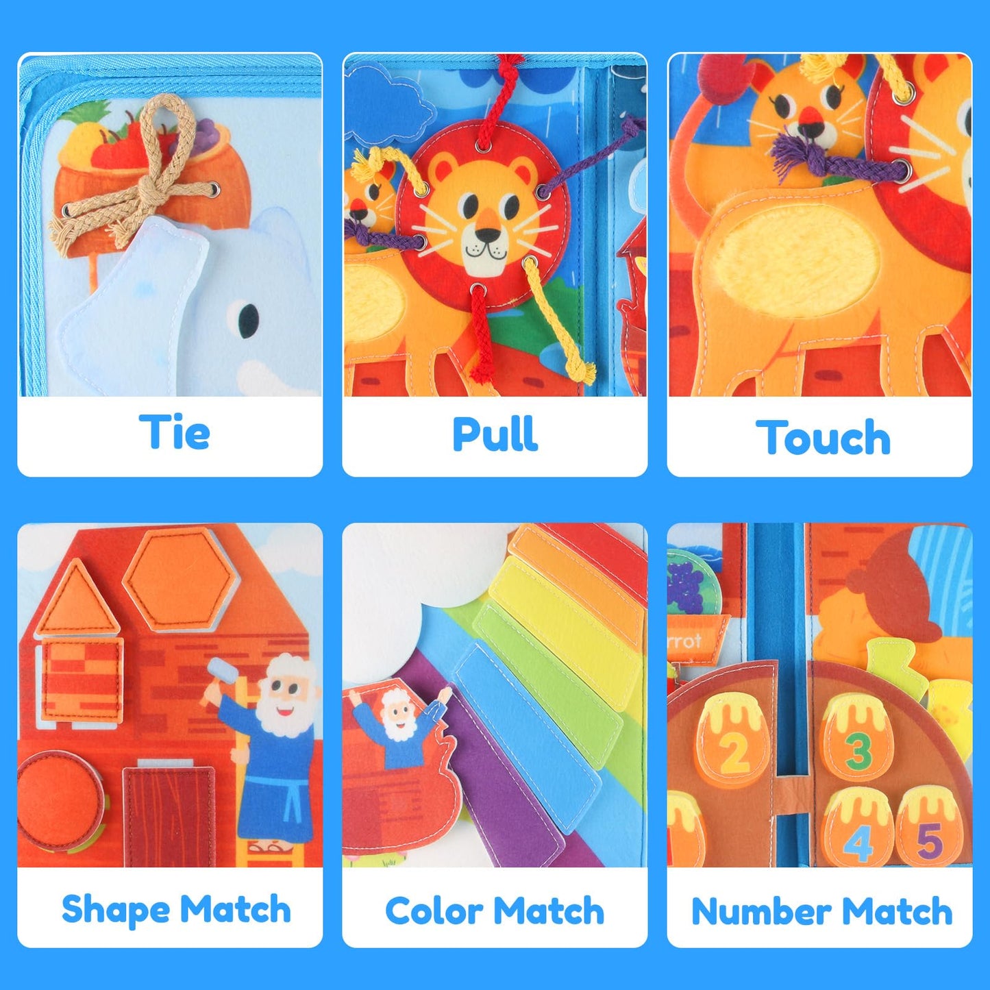 FoenixArte Noah’s Ark Busy Book for Toddlers 1-3, Montessori Quiet Book with 20 Activities, Travel Toy for Fine Motor Learning, Gift for Boys Girls
