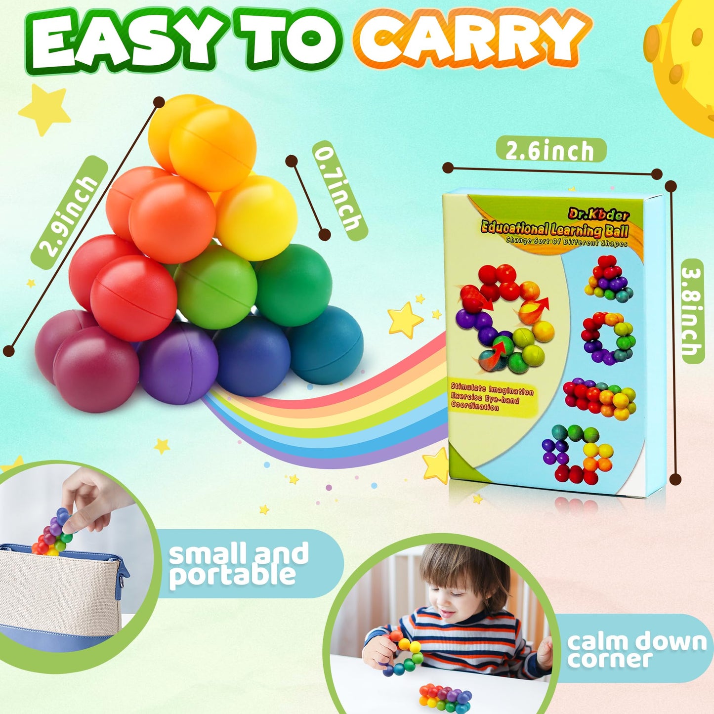 Sensory Autism Balls Toy for Toddler Kids, Airplane Travel Toys for Age 3-5 5-7 3-4 4-8 School Fidget Classroom Autistic Calm Down Treasure Prize Box Dementia Activities Easter Basket Stuffers Gifts