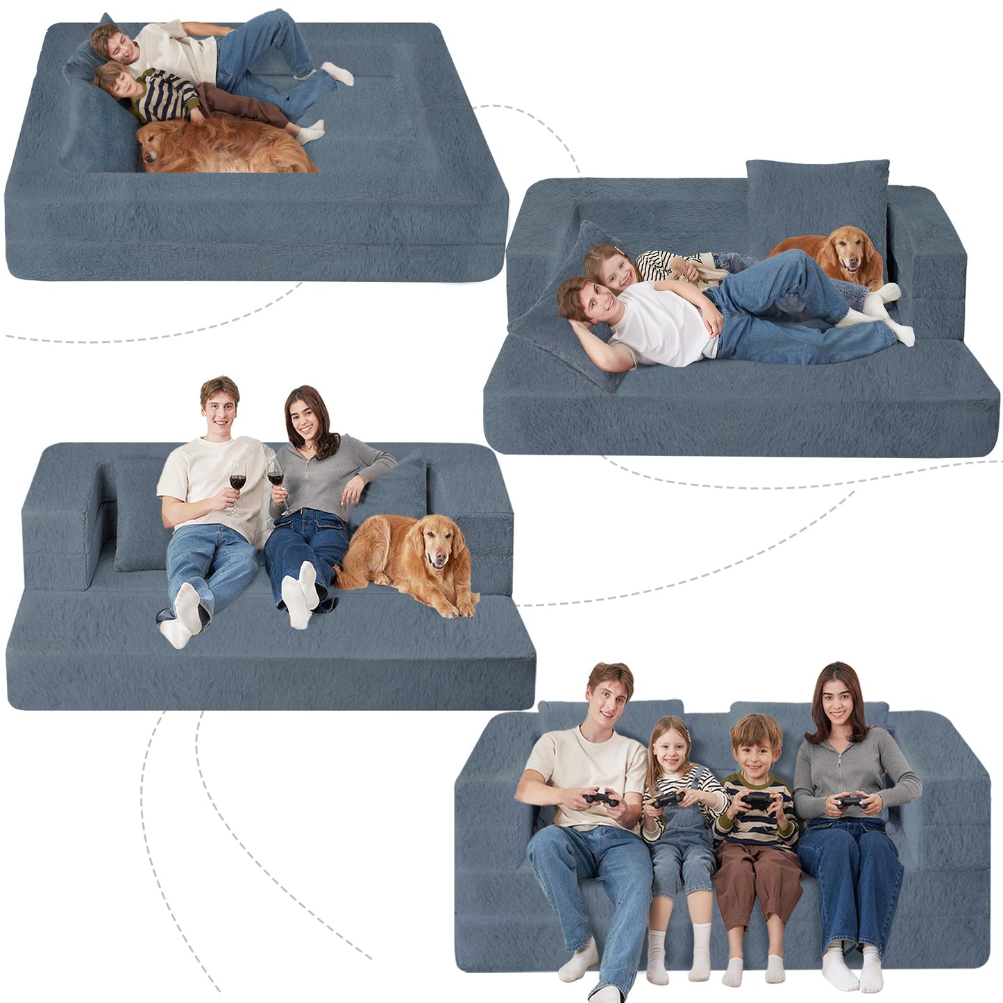 Cansunna Futon Sofa Bed with Pillow, 3-in-1 Sleeper Sofa Bed with Removable Cover, Convertible Floor Sofa Bed, No Assembly Boneless Couch for Living Room, Bedroom