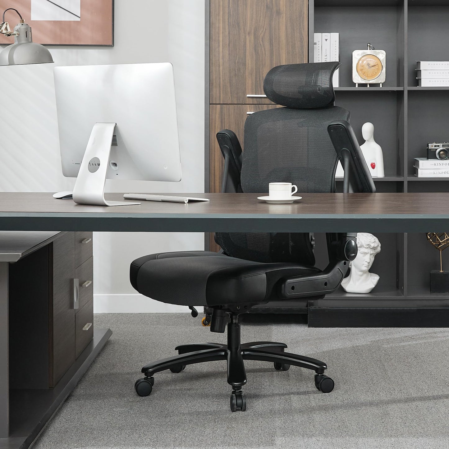 BOWTHY 500lbs Big and Tall Office Chair,Large Heavy Duty Executive Computer Chair with 5D Flip Arms,Ergonomic Mesh High Back Desk Chair with Adjustable Lumbar Support 3D Headrest,Thick Spring Cushion