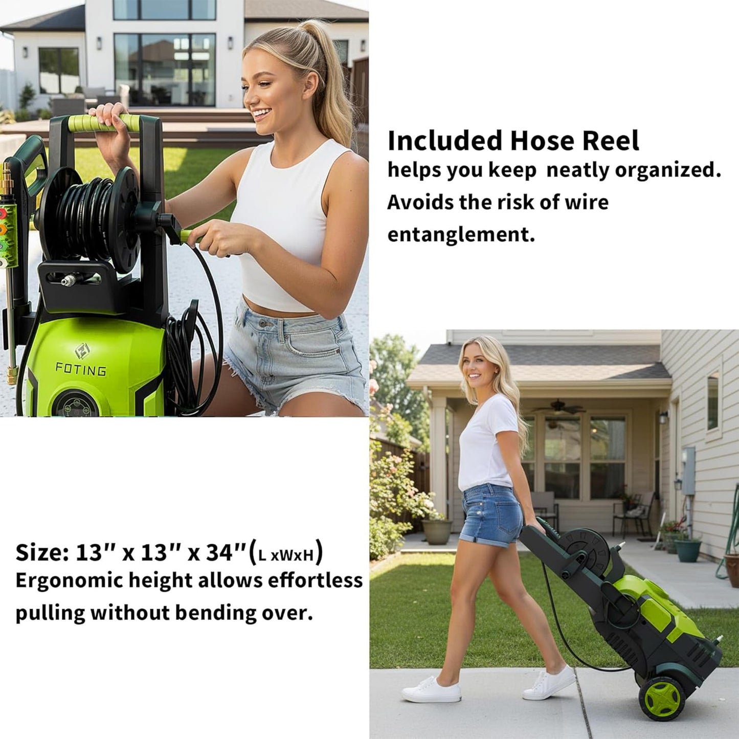 2026new Pressure Washer 5000PSI with Adj-8-Level Touch Screen, 34" Tall Power Washer, 4 Quick Connect Nozzles, Inlet Hose&Filter&500mlFoam Cannon for Cars/Fences/Driveways,Yellow