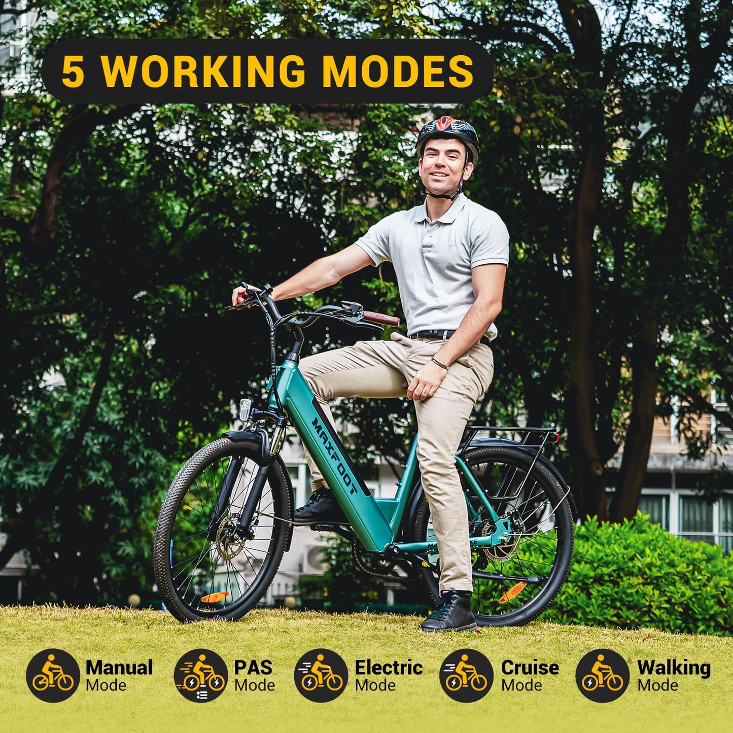 MAXFOOT MF25 Electric Bikes for Adults, 1000W Peak Motor, Up to 70 Miles, 48V 10.4Ah Built-in Battery, 25 MPH Electric Cruiser Bicycle, 26" 7-Speed Ebikes with Suspension Blue