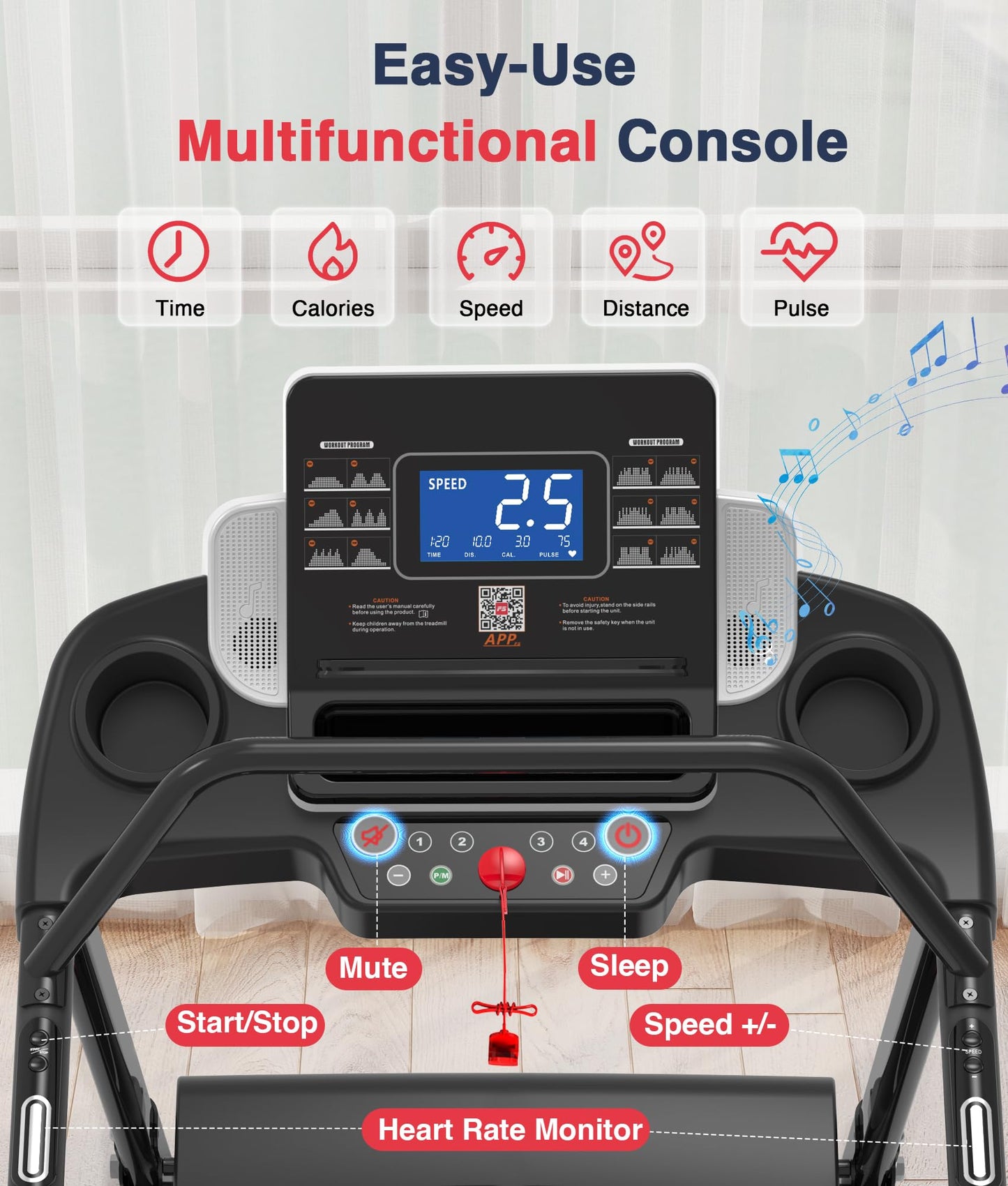 Redliro Walking Treadmill for Seniors Foldable - 400 Lb Capacity Senior Treadmill with Front & Long Handrails, 0%-2% Incline Home Recovery Fitness Exercise Machine for Elder, 47.6” Long Belt, APP