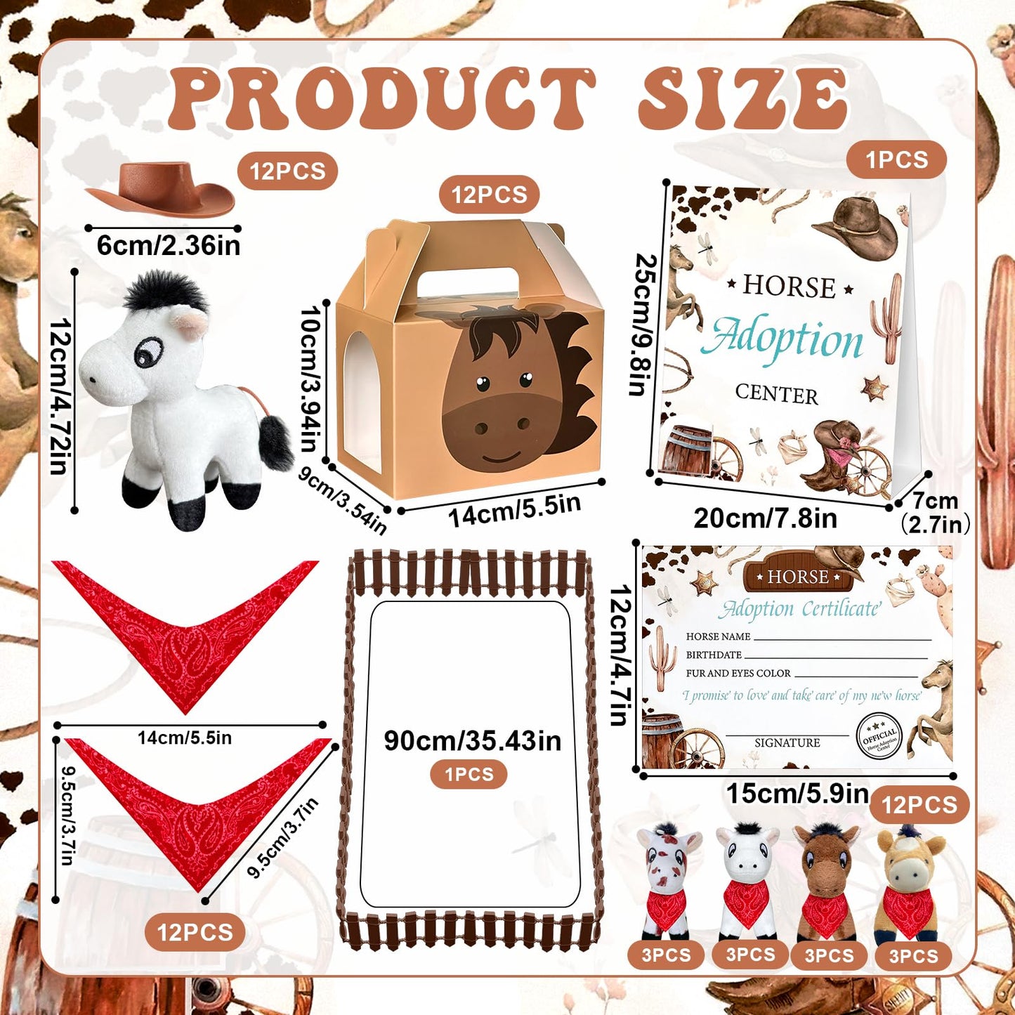 62 Pcs Adopt a Horse Animal Party Favors Include 12 Mini Stuffed Horse 12 Boxes 12 Brown Hat 12 Red Scarf 12 Cards 1 Adopt Sign 1 Fence for Adopt a Grassland Animal Party Favor Pet Birthday Supplies