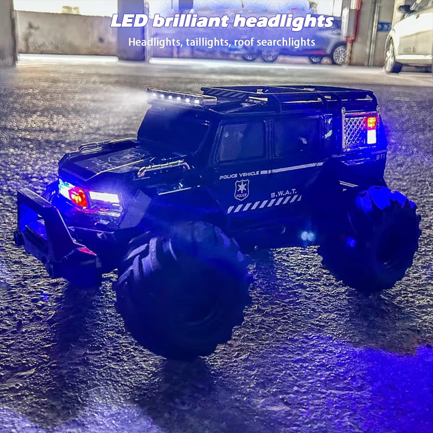 Amphibious Remote Control Car Waterproof Monster RC Cars 4WD All Terrain Off-Road Stunt Vehicle Toys with 2.4 GHz LED Lights for 6 7 8 9 10 11 12+ Year Old Kids Boys Girls Gifts Presents (Black)