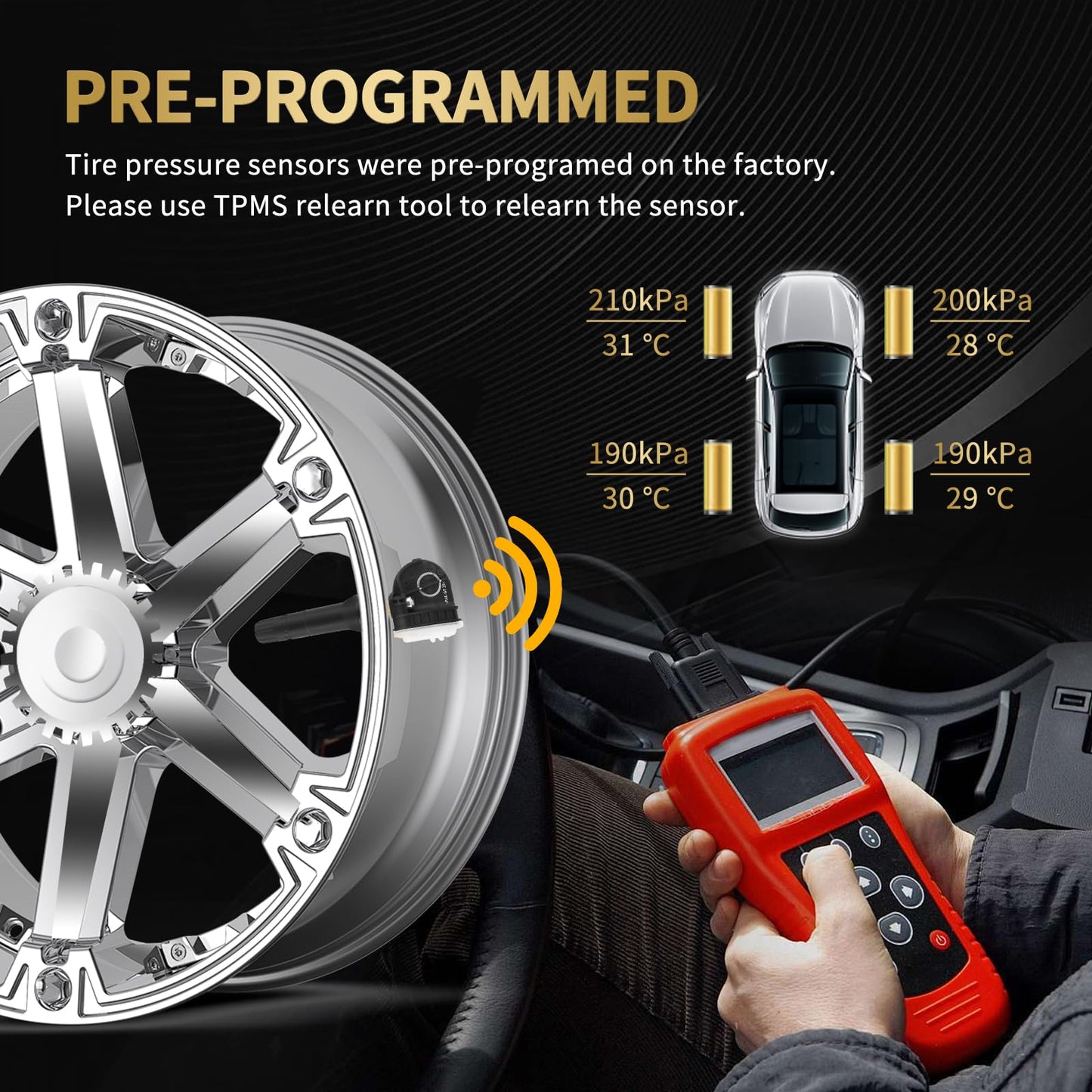 AXINMOTOO TPMS Sensor, 4PCS 315MHz Tire Pressure Monitoring Sensor Replacement for Ford for F150 Edge Explorer Ranger Transit, for Lincoln Continental MKX F2GZ1A189A