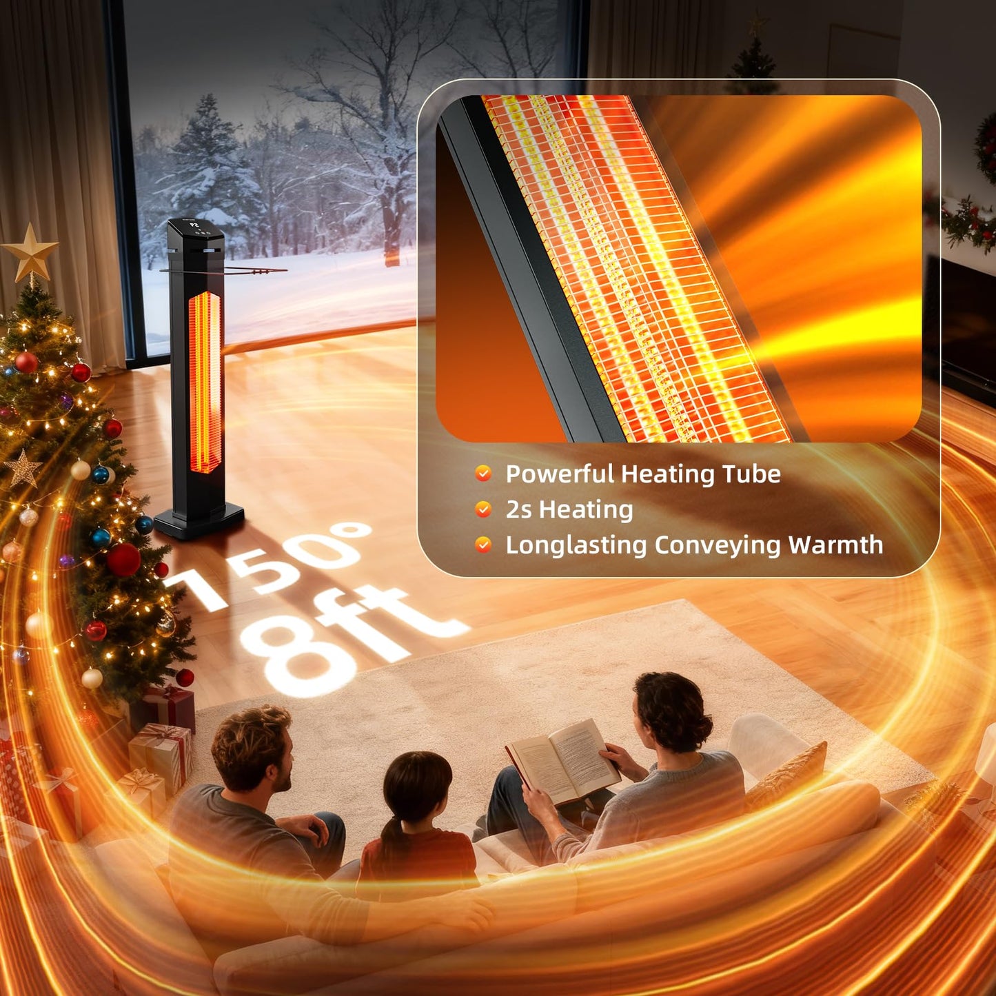 1500W Electric Patio Heater, 36inch Infrared Heater with Remote, IPX5 Waterproof Infrared Tower Space Heater, 2 Heat Levels, 12H Timers, Tip-Over & Overheat Protection for Garage, Indoor, Home