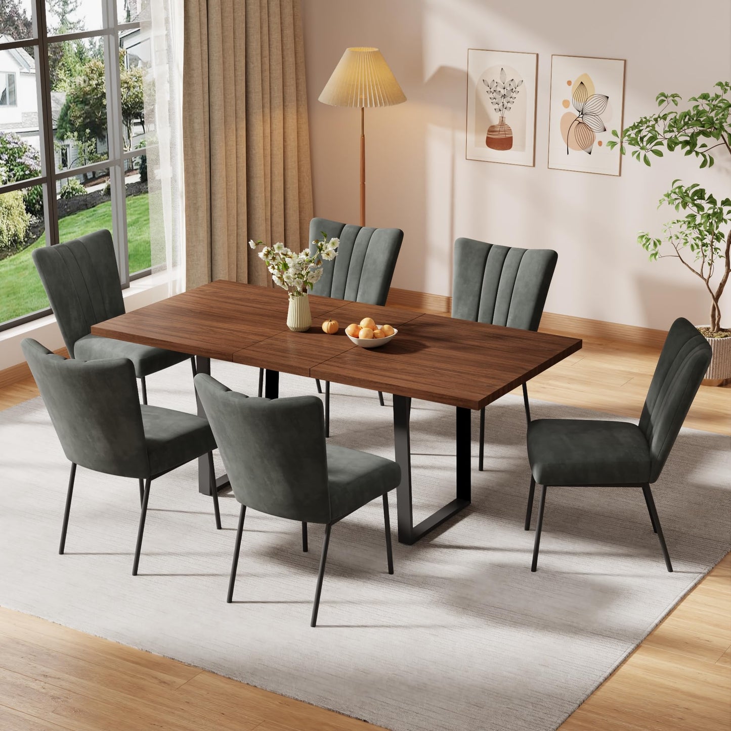 ZckyCine 51"-67" Expandable Dining Table, Modern Rectangular Walnut Wood Table with Metal Frame, Space-Saving Adjustable Table for Kitchen, Dining Room, Apartment or Restaurant