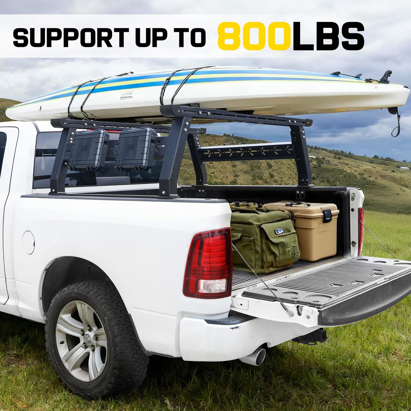 Binary Star Adjustable Truck Bed Rack Compatible with Most Trucks (Chevy/Dodge/Ford/Gladiator/Tundra/Tacoma), Kayak, Surfboard, Lumber, Snowboard, Ladder Rack for Truck