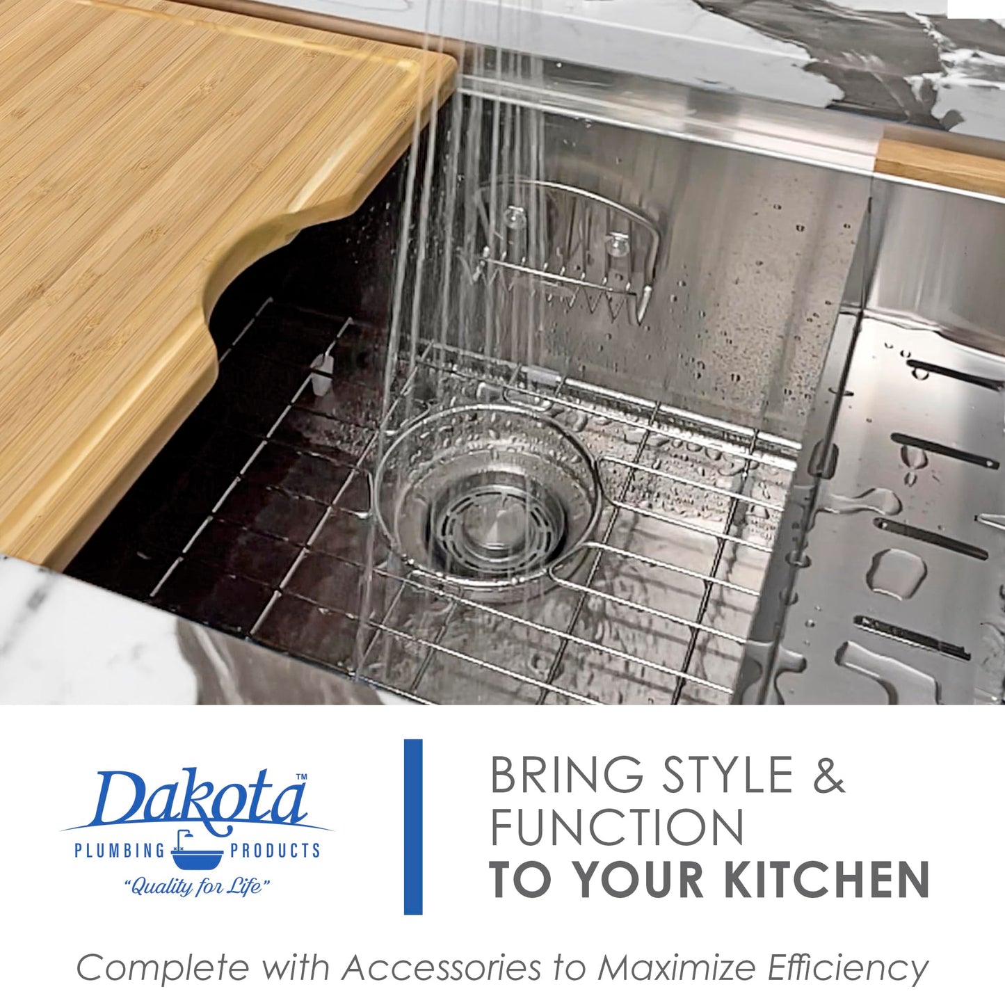 Dakota Workstation Kitchen Sink with Accessory Ledges, 30X20", 16 Gauge Stainless Steel, Undermount Single Bowl Drop In Sink with Colander, Bamboo Cutting Board, Bottom Grid, Premium Kitchen Sinks.
