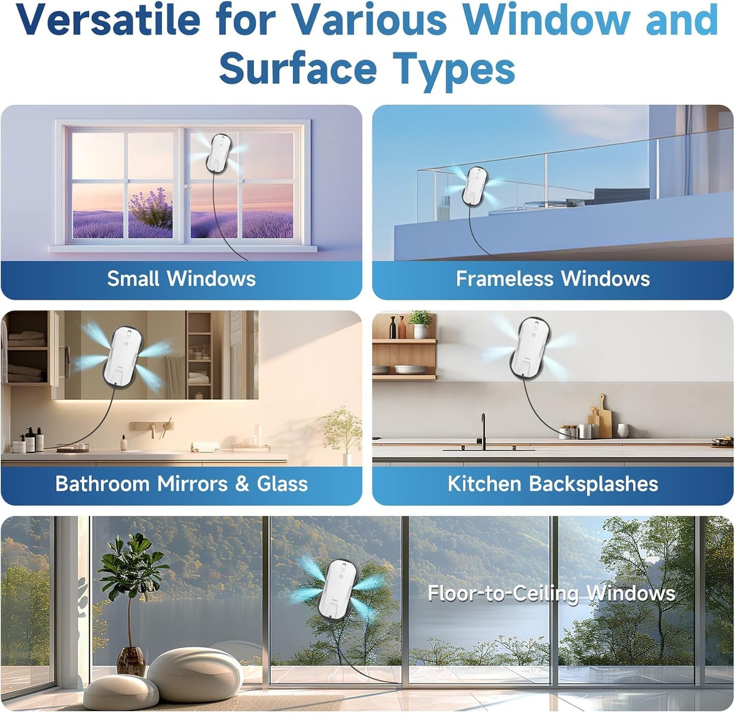 FMART T11 Window Cleaning Robot, Auto 4-Way Water Spray, 5300Pa Strong Suction, High-Speed Cleaning, <60dB Ultra-Quiet, 60mm Slim Window Robot, Smart Navigation, Anti-Drop & 50min UPS Protection
