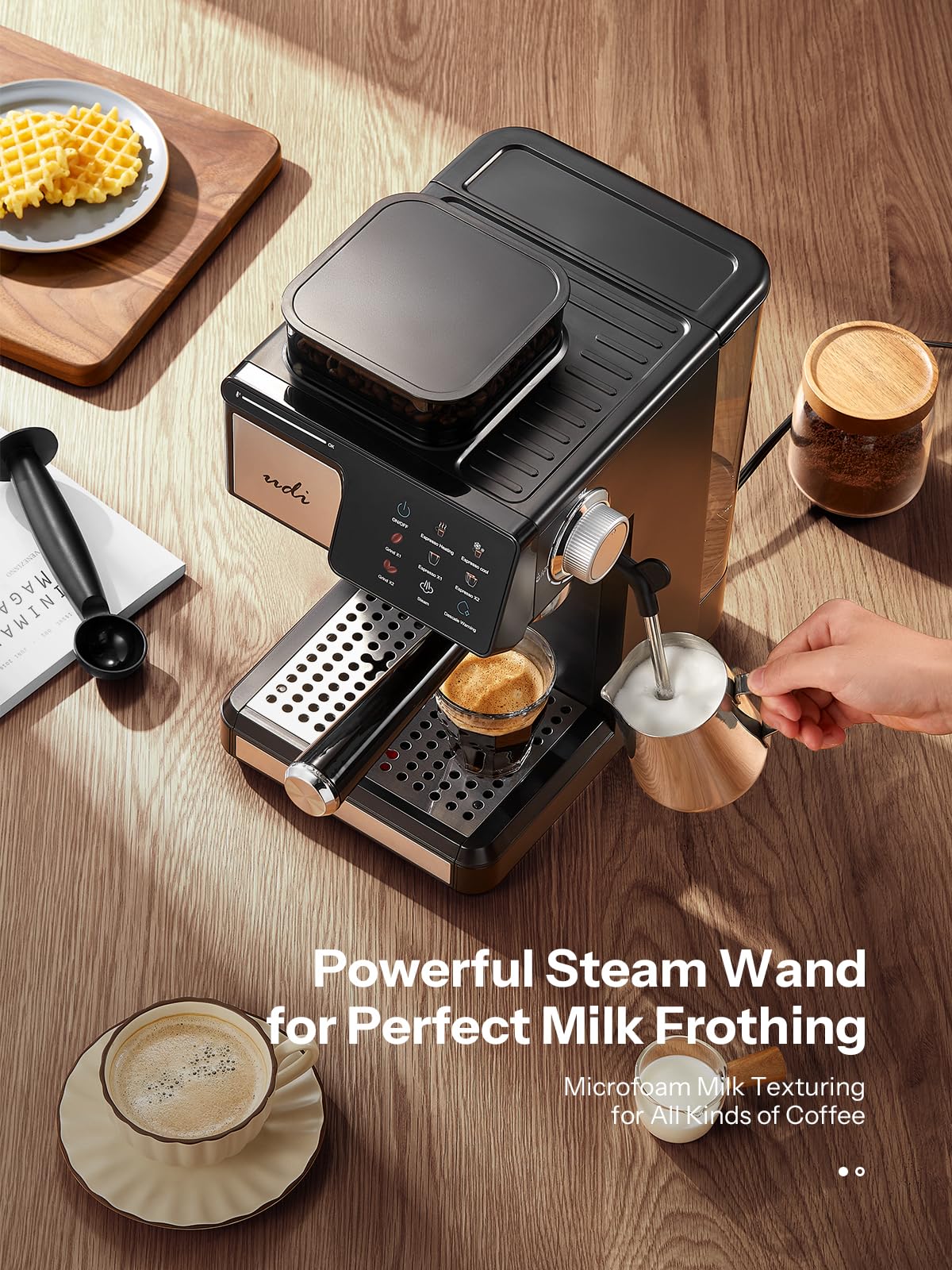UDI 20Bar Espresso Machine with 20 Grind Settings - Touchscreen Control, Auto Grind (Single/Double Cup), Steam & Self-Cleaning, Quick Brew Café-Quality Coffee Maker for Home