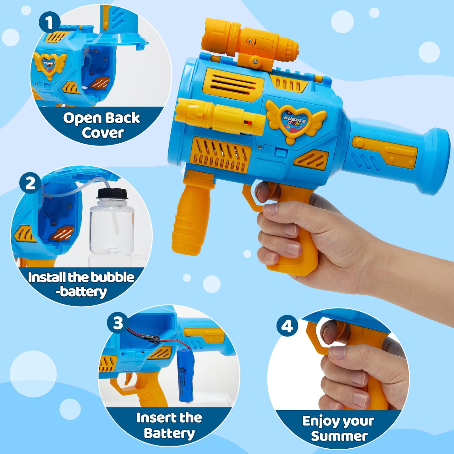 Bubble Machine Gun for Kids Toys,Bubble Gun with Upgraded 4 Fan Drives (Bulit-in 3 oz Bubble Solution) and Colorful Lights, Outdoor Birthday Party Festivel Gifts Wedding Toys