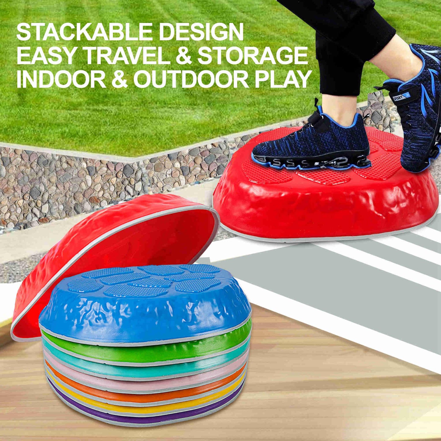 TECKMICO 10-Pack Stepping Stones for Kids,Non-Slip Balance Stones Obstacle Course Coordination Game Encourage Toddler Balance Gross Motor Skills Toys for Kids Ages 3-8