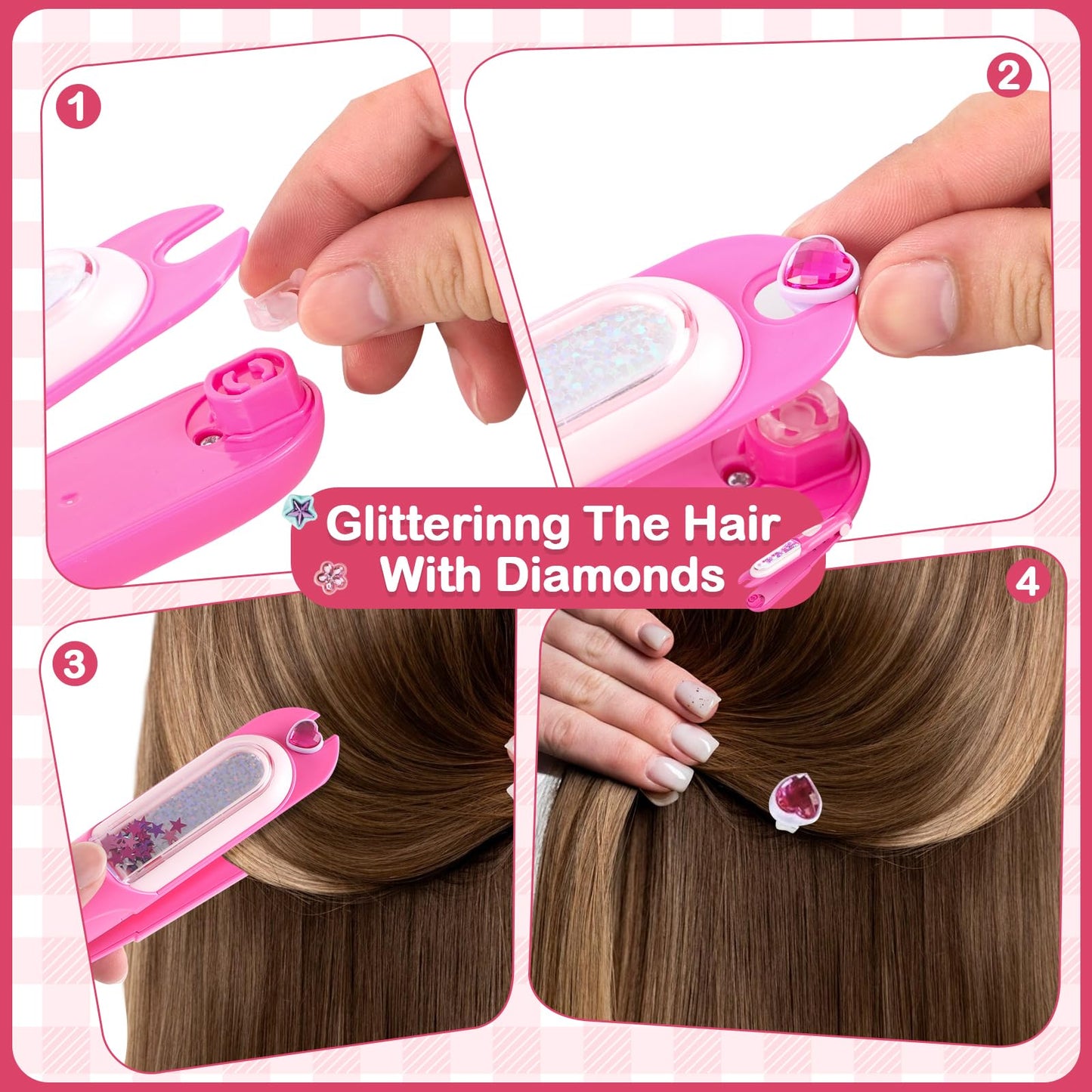ADXVR Hair Gem Stamper Kit - Bling Hair Jewels for Girls Toys - Hair Accessories with Reusable Shining Diamonds, Birthday for Girls 3 4 5 6 8-12