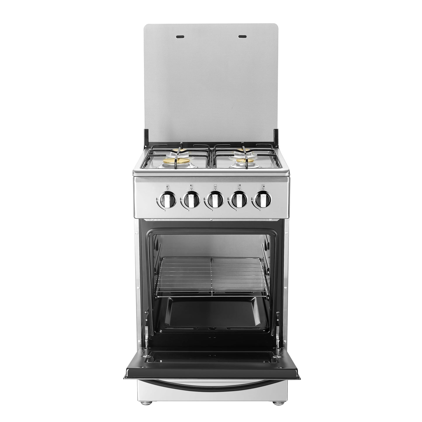 20" Free Standing Gas Stove Oven Range,4 Burner LPG Cooktop with 65L Oven, 201 Stainless Steel Body, Double Layer Mirror Surface Tempered Glass Door, Compact Design for Kitchen (NG-LPG Conversion Kit)