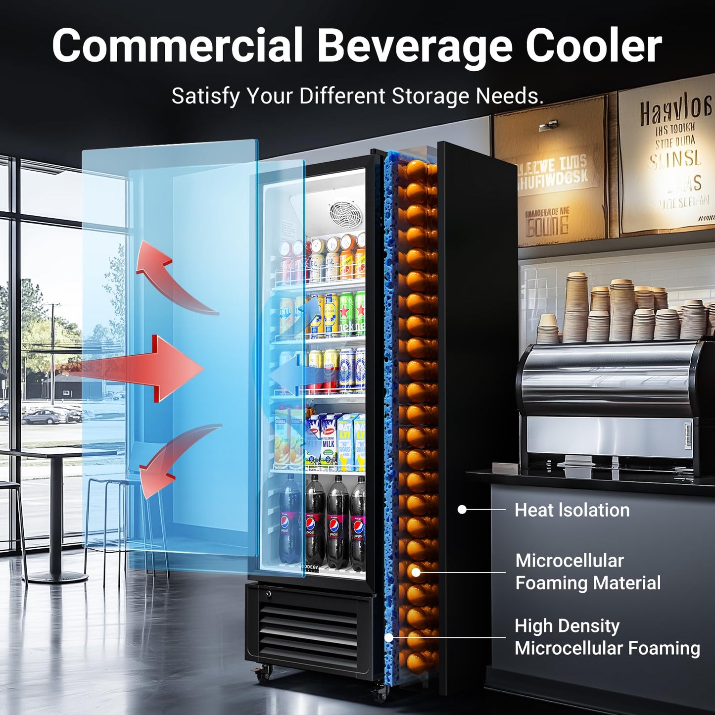 BODEGACOOLER 11.5 Cu.Ft. Commercial Merchandiser Refrigerators, Adjustable shelves & Automatic Defrost, Commercial Beverage Refrigerator Glass Door For Drink, Soda, Garage, Gym, Man cave, Shop, Office