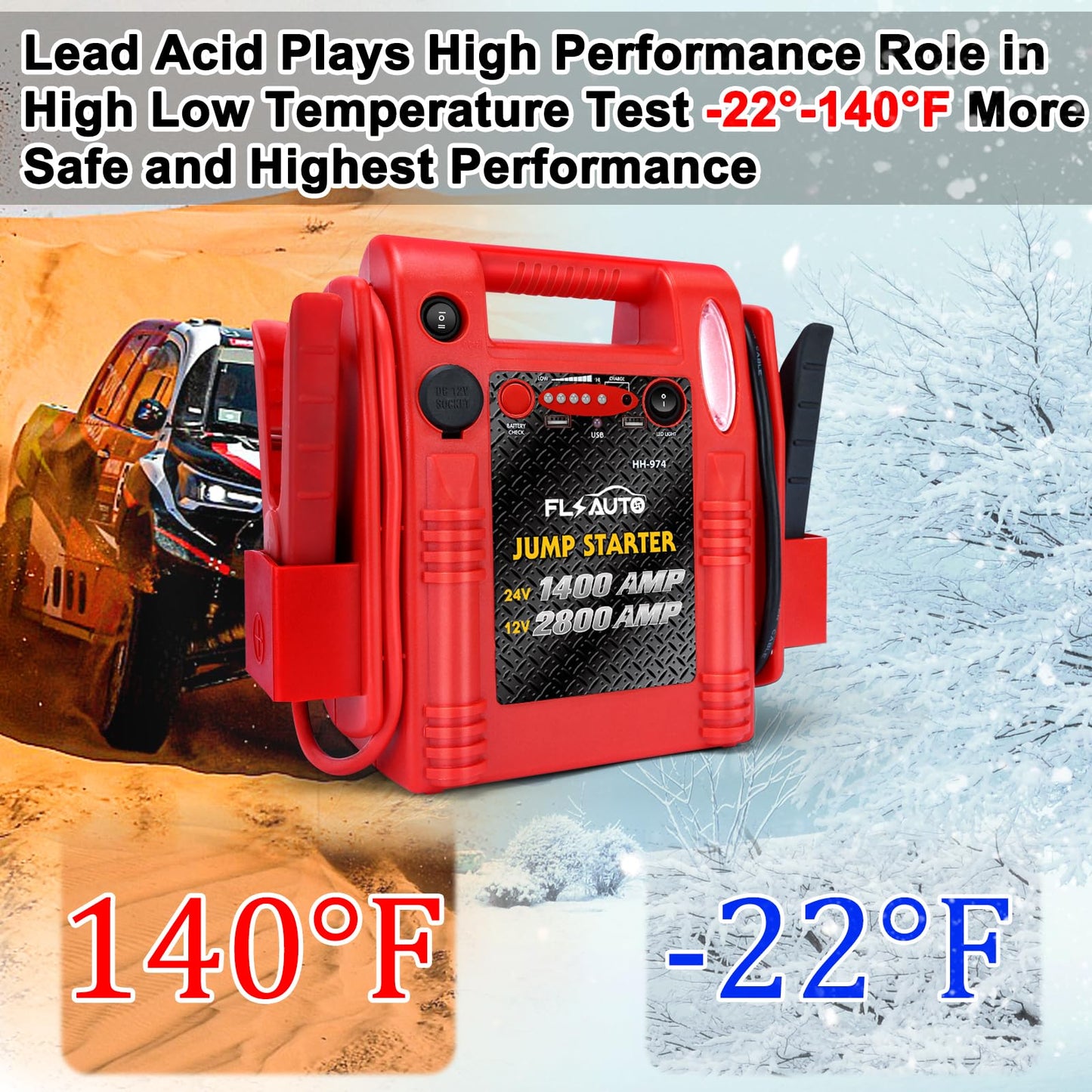 Car Battery Jump Starter - FlyAuto 2800/1400 Amp 12V 24V Heavy Duty Jump Box, Works with Truck Tractor Excavator Automotive Engine Starter Battery Charger Booster Jumper Box with USB/DC Power Unit