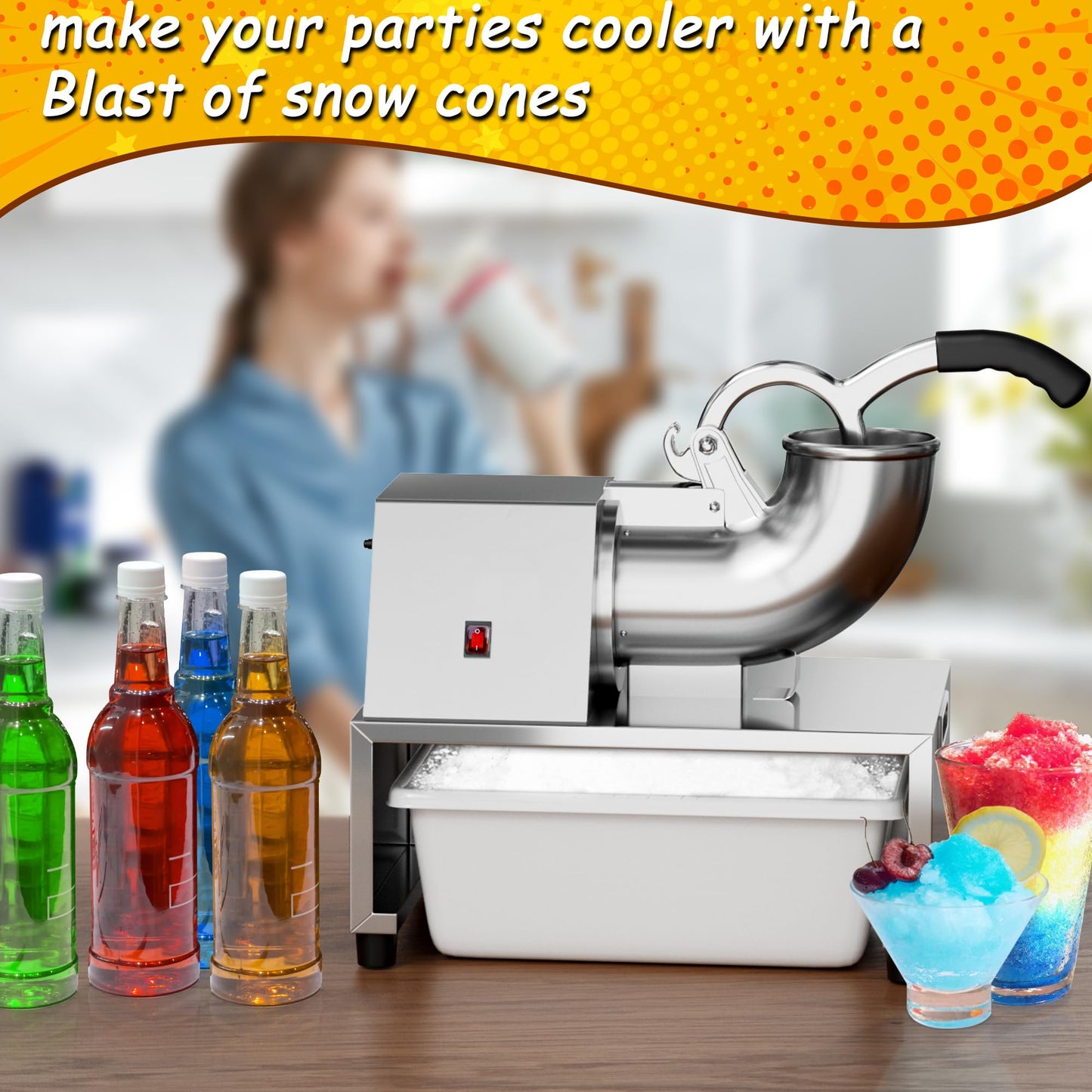 VNN Commercial Shaved Ice Machine - Electric Snow Cone Machine, Suitable for Party Activities, Family Gatherings, Events