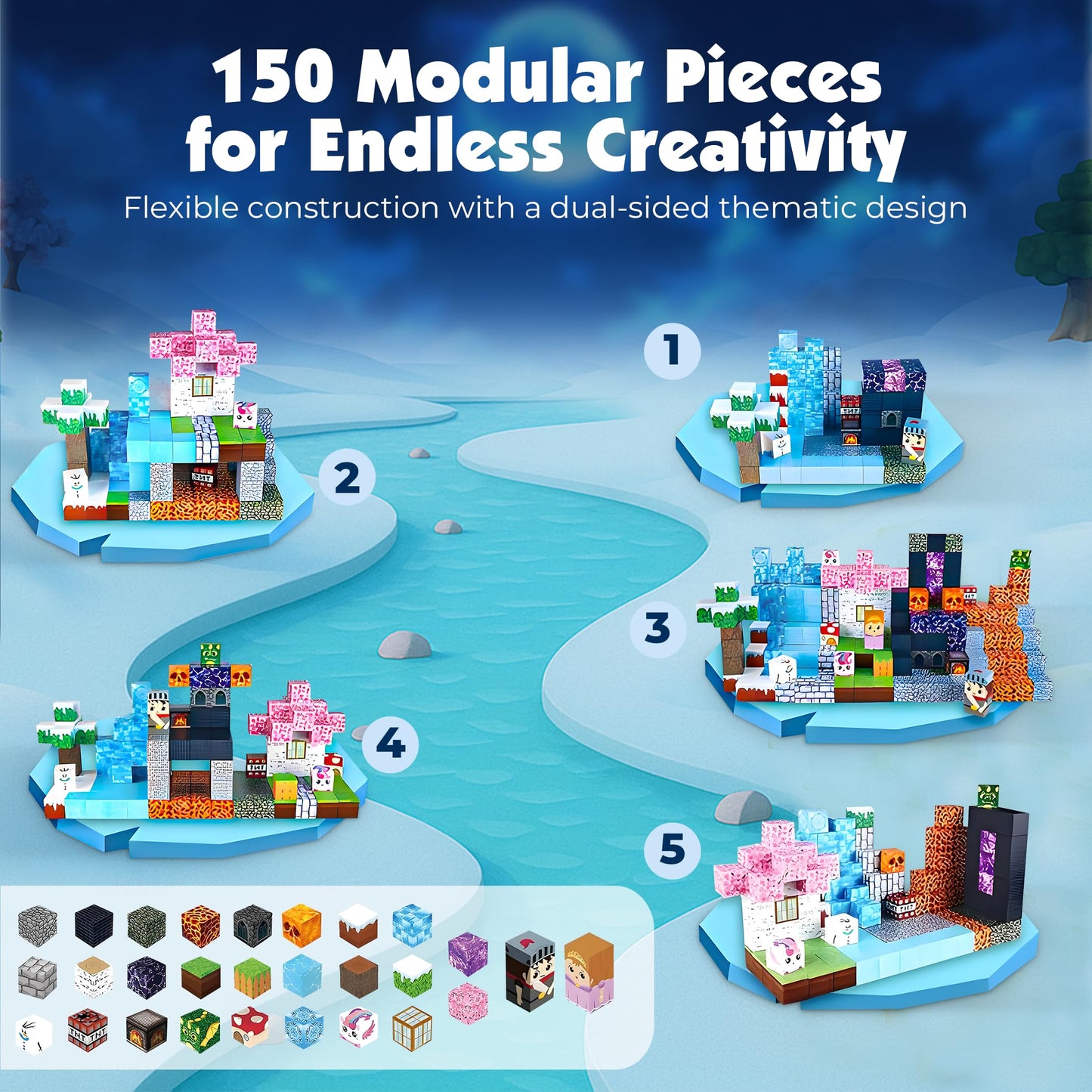 Va Health Magnetic Blocks | 150PCS Minecraft Magnetic Building Blocks, Storage Bag Included, STEM Toys for Kids Ages 3+, Magnetic Blocks for Kids Ages 4-8, Birthday Gifts for Boys and Girls