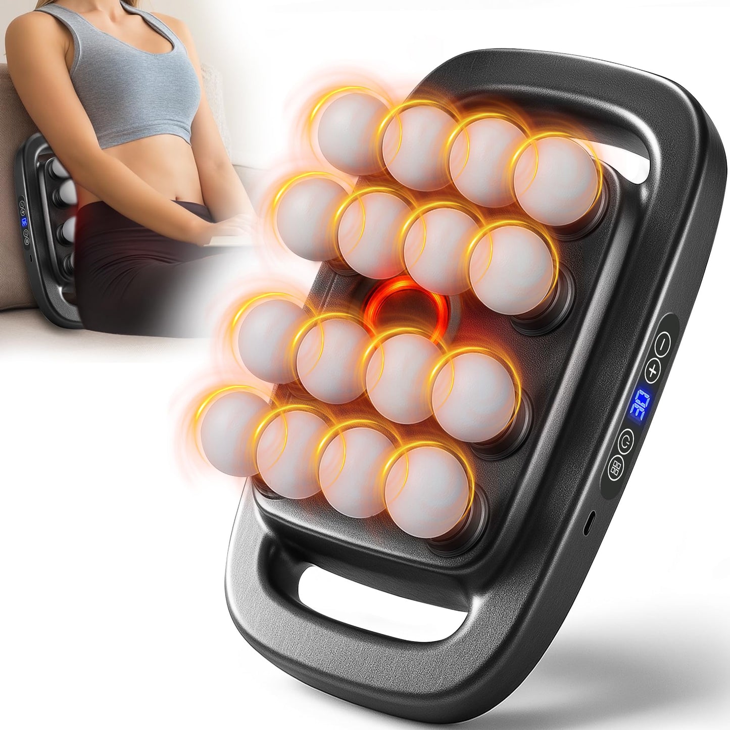 HIADGUNNR 16 Head Massage Gun Set, Deep Tissue Massage Gun Portable with 3 Modes & 30 Intensities, Red Light Therapy, Quiet Percussion Massager for Legs, Waist, Buttocks Muscles Pain Relief