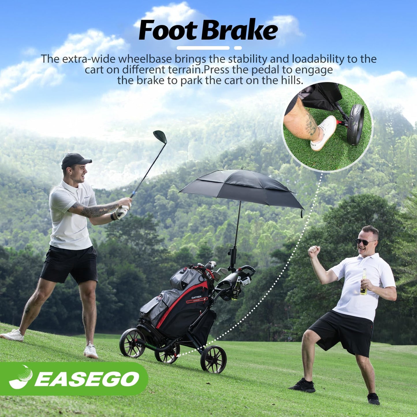EASEGO Golf Push Cart 3 Wheel : Golf Bag Cart Foldable with Phone Holder/Cup/Umbrella Holder Compact Golf Pull Carts Quick Fold Golf Caddy Push Carts with Large Wheelbase for Different Terrain(Black)