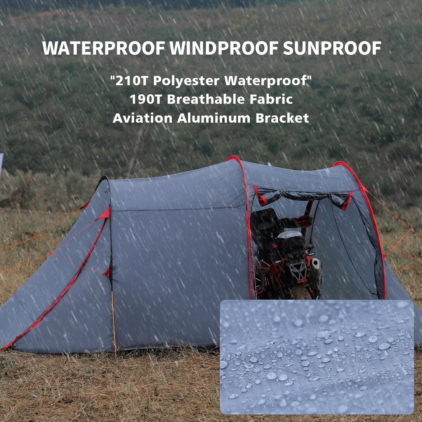 2 Person Camping Tent Motorcycle Tent Waterproof Instant Family Tents Lightweight Motorcycle Storage Shelter for for Backpacking Hiking Easy Setup