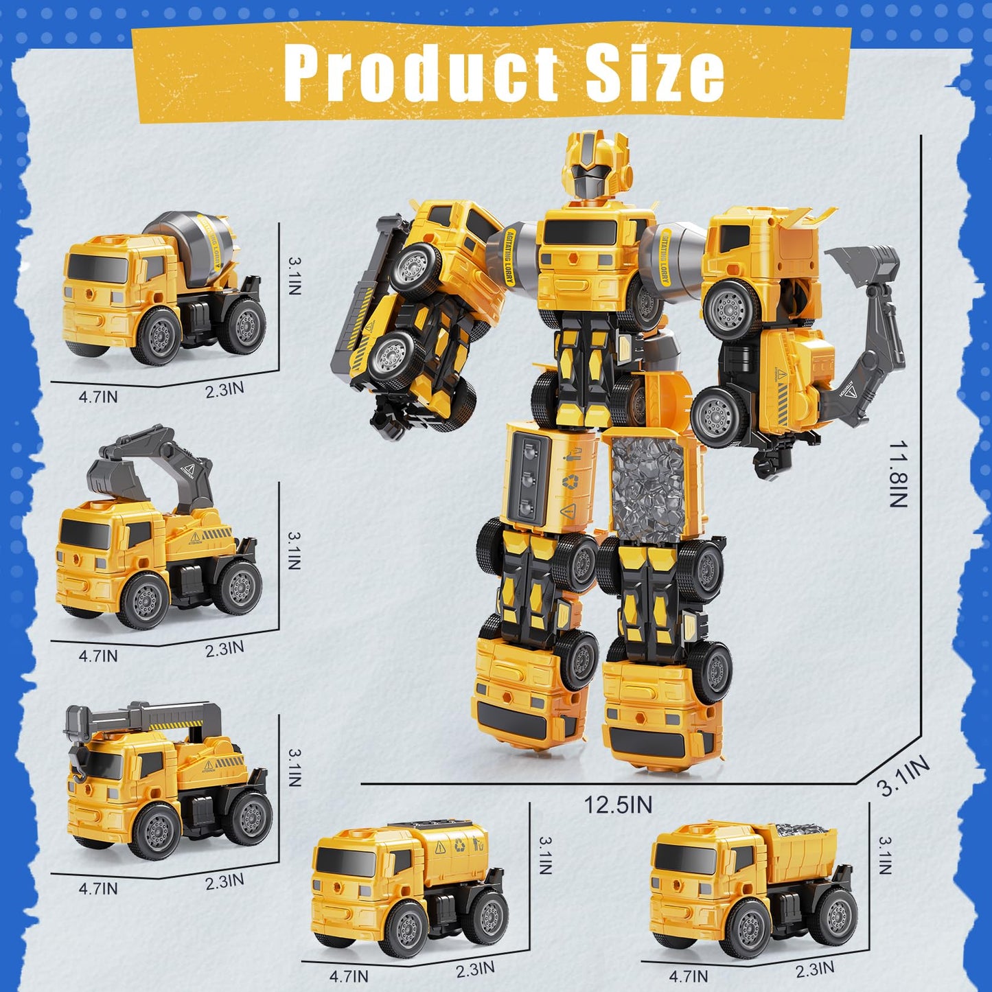 BLUEYAK 3 Year Old Boy Birthday Gift - STEM Toys for Ages 3-8, Construction Transforming Toys，5 in 1 Building Take Apart Trucks Transform to Robot, Boys Toys Stocking Stuffers for Kids Christmas 3-8