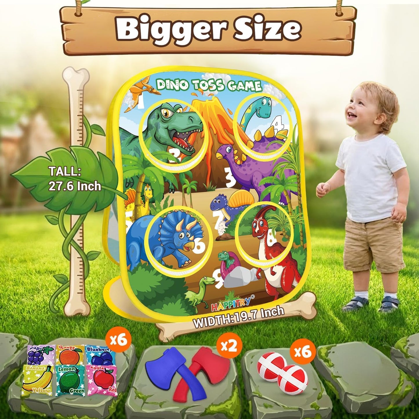 3-in-1 Dinosaur Bean Bag Toss Game for Boy Toddler Ages 3 4 5 Year Old, Cornhole Bags Set for 3-5 Preschool Kids, Outdoor Play Outside Toys in Backyard Lawn, Indoor Family Party Game, Birthday Gifts