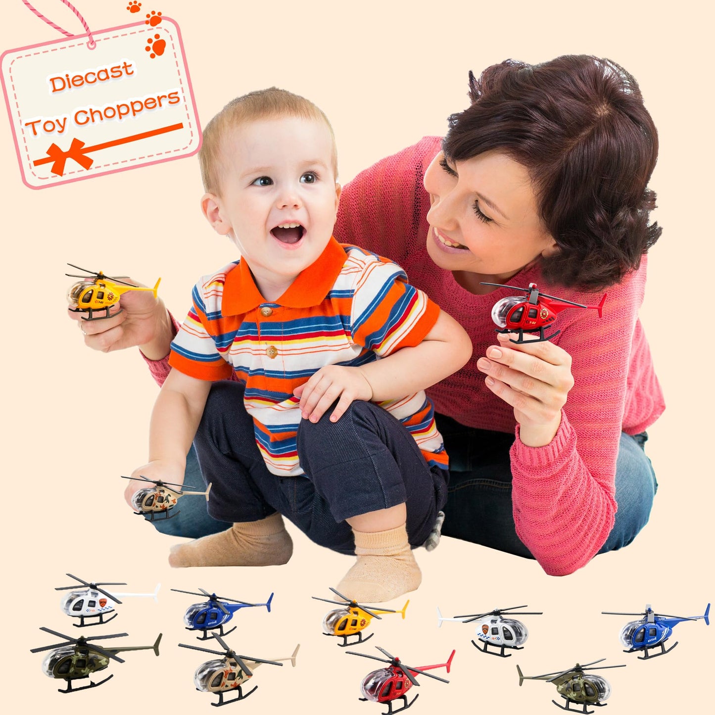 Rcanedny 8 Pack Airplane Toys Diecast Helicopters Mini Model Plane with Spinning Propellers for Kids Birthday Carnival Christmas Party Favors Easter Basket Stuffers, 6 Colors