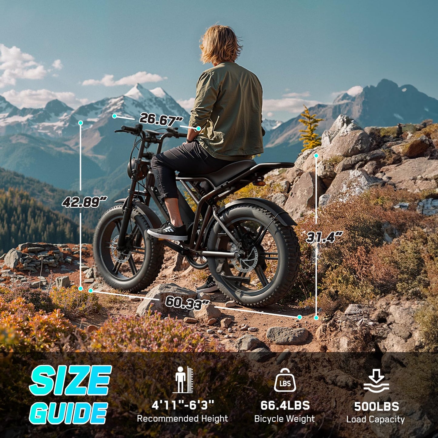 TST Electric Bike for Adults, 1500W Peak Brushless Motor 28 MPH 100 Miles Fat Tire E Bike with 48V 15Ah Removable Battery 20" Electric Bike Hydraulic Suspension and Rear Seat UL 2849 Certified