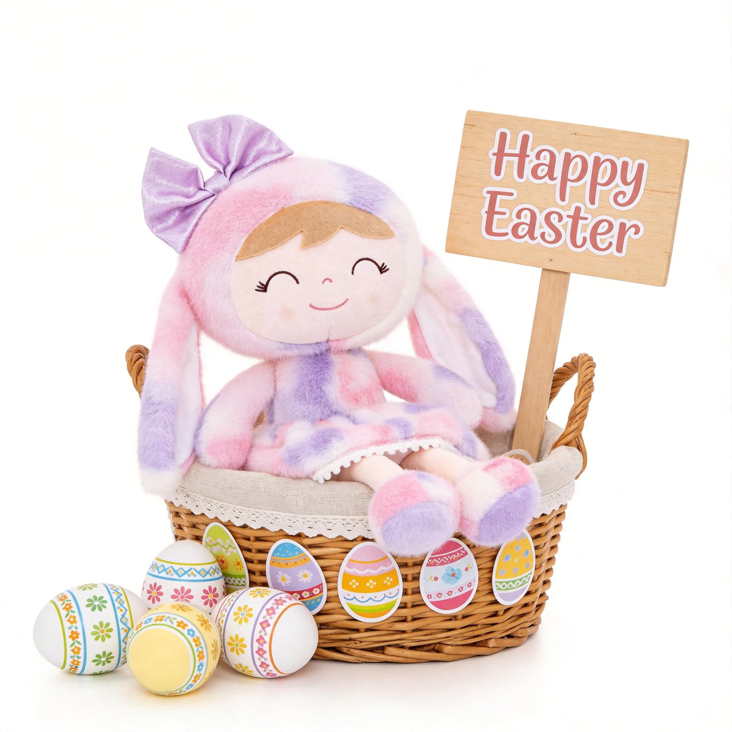 Gloveleya Easter Bunny Gift Baby Girl Gift Plush Bunny Dolls First Baby Doll Toddlers Rabbit Toy Bunny Gifts for Girl Tie-Dye Purple 12 Inches