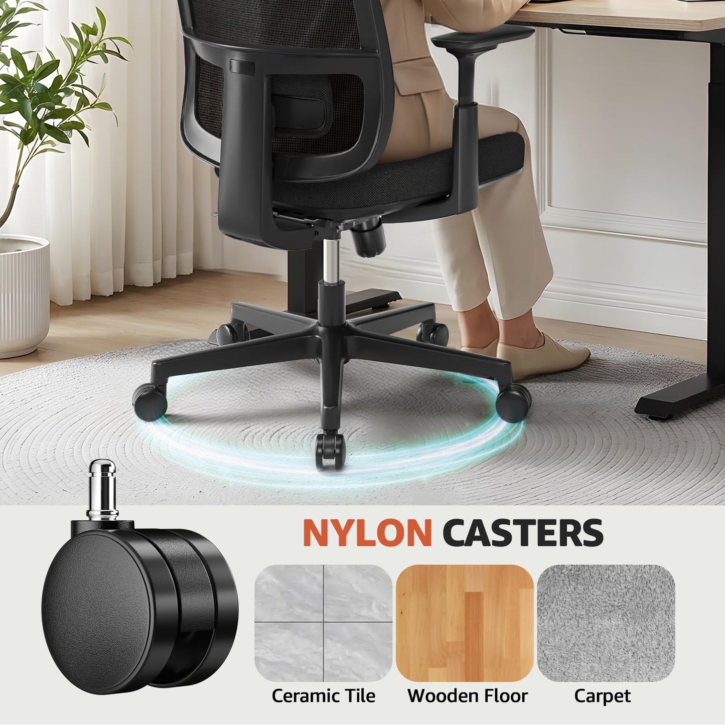 ErgoSift Office Chair Ergonomic Desk Chair,Home Mesh Chairs with Adjustable Lumbar Support, Comfortable Computer Gaming Chair, Office Chair for Long Hours (Black)