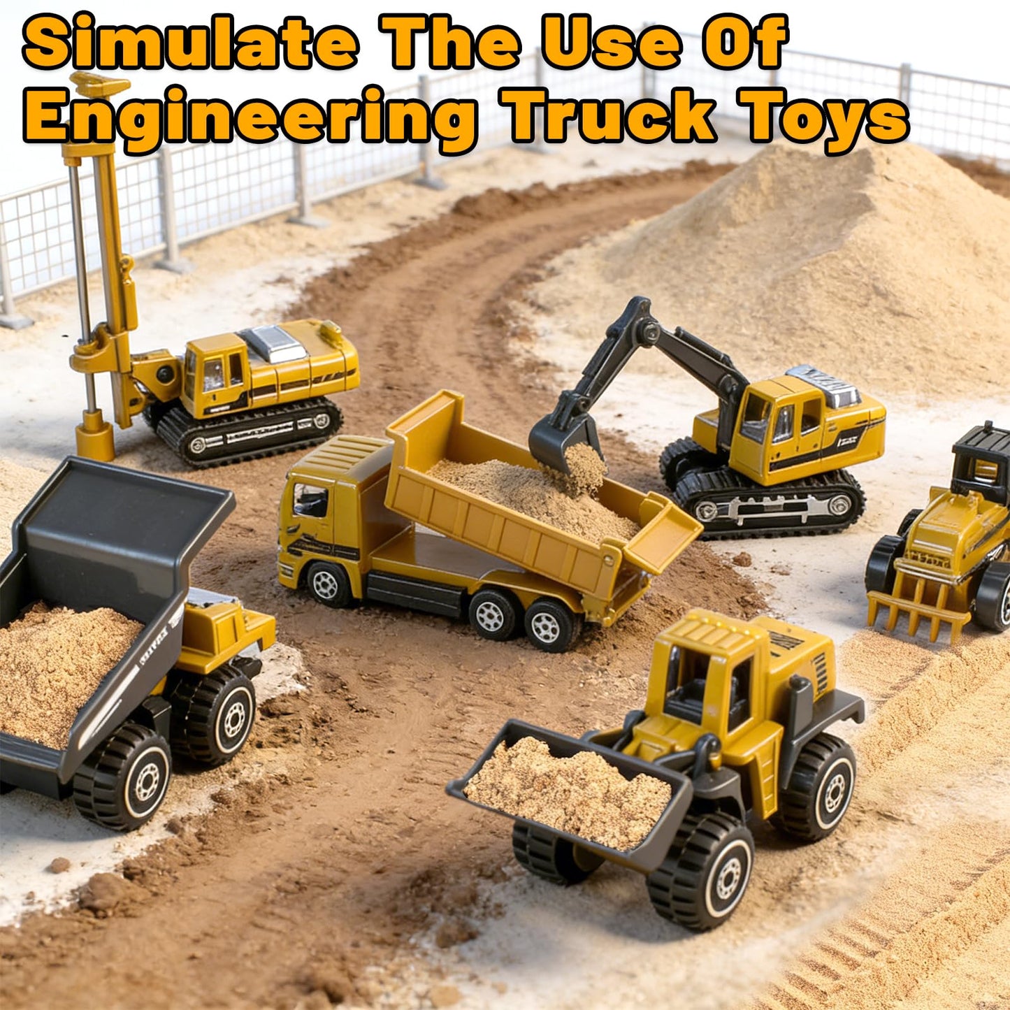 12 Pack Diecast Construction Toys, Mini Alloy Engineering Vehicle Car Set for Kids 3 4 5 6 7 8 Years Old, Excavator Truck Toys for Birthday Party Favors Cake Decorations Gifts(Yellow)