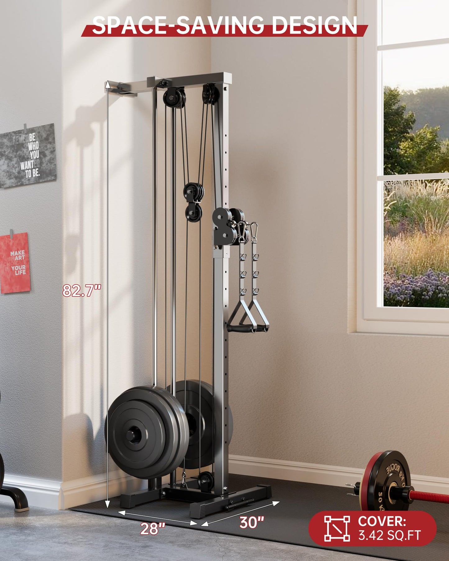 Wall Mount Cable Machine with 19-Position Dual Pulley System, LAT Pulldown & Cable Crossover Machine, Heavy Duty Functional Trainer Workout Equipment for Home Gym