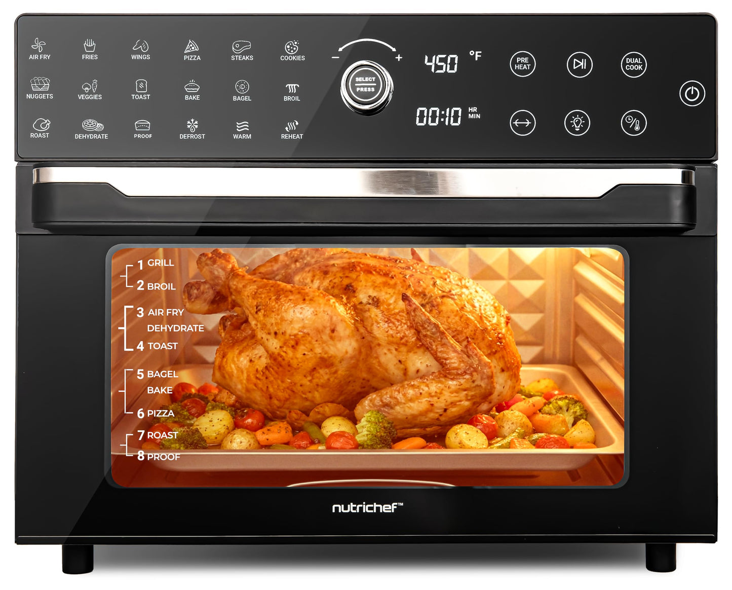 NutriChef 32 Quart Air Fryer & Oven | Digital Airfryer with 20 Presets, Dual Cook, Rotisserie, Bake & More | Multi-Function Convection Countertop Oven | Large Capacity | 18" x 17" x 14 | Black